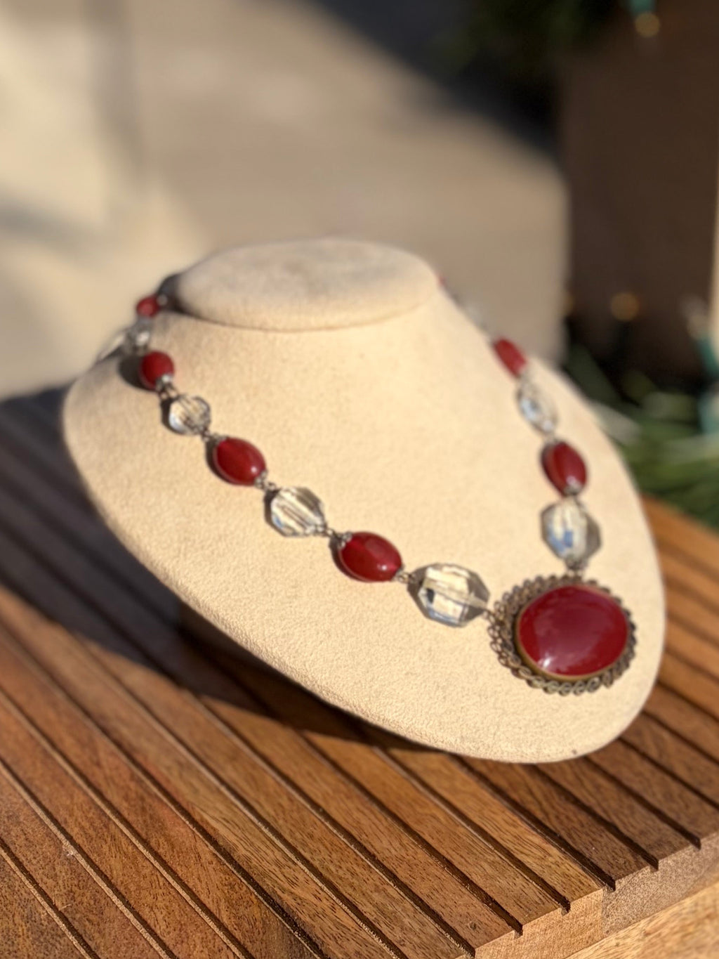 Art Deco Carnelian and Crystal bead Necklace