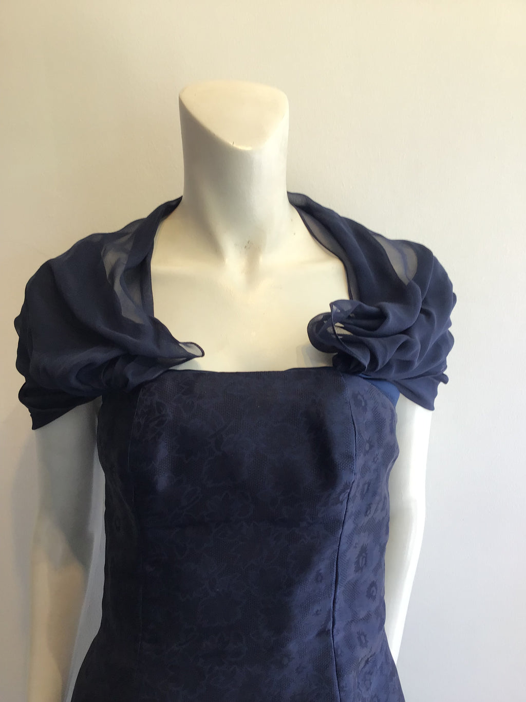 1990’s Joanna Mastroianni Navy Blue Silk Blend Cocktail Dress Size 6