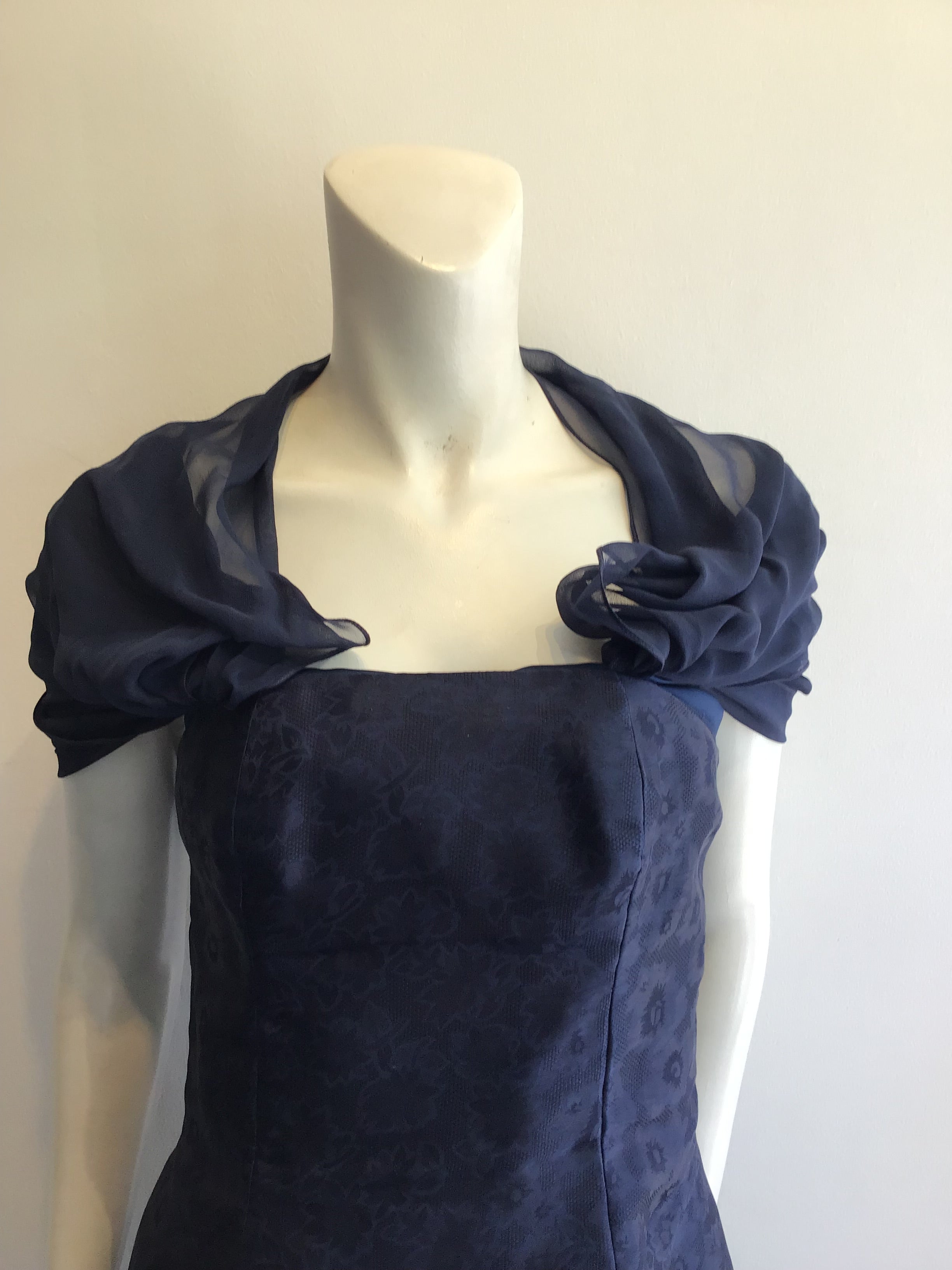 1990’s Joanna Mastroianni Navy Blue Silk Blend Cocktail Dress Size 6