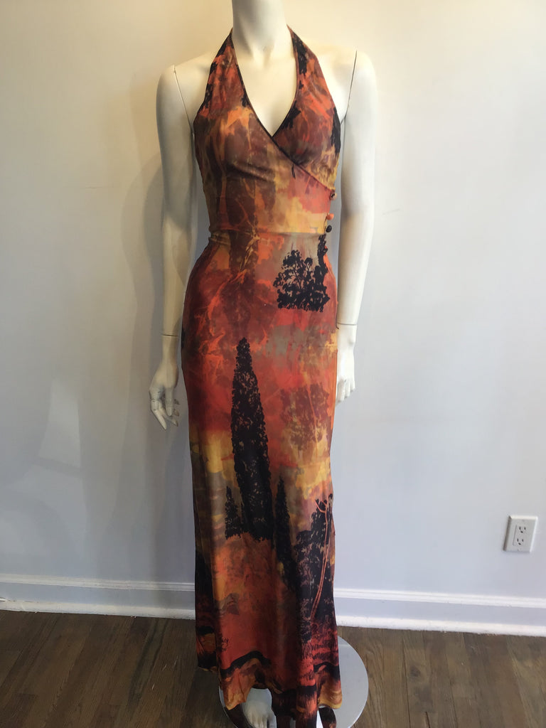 1970’s Orange and Black Halter Dress with Buttons Size 2
