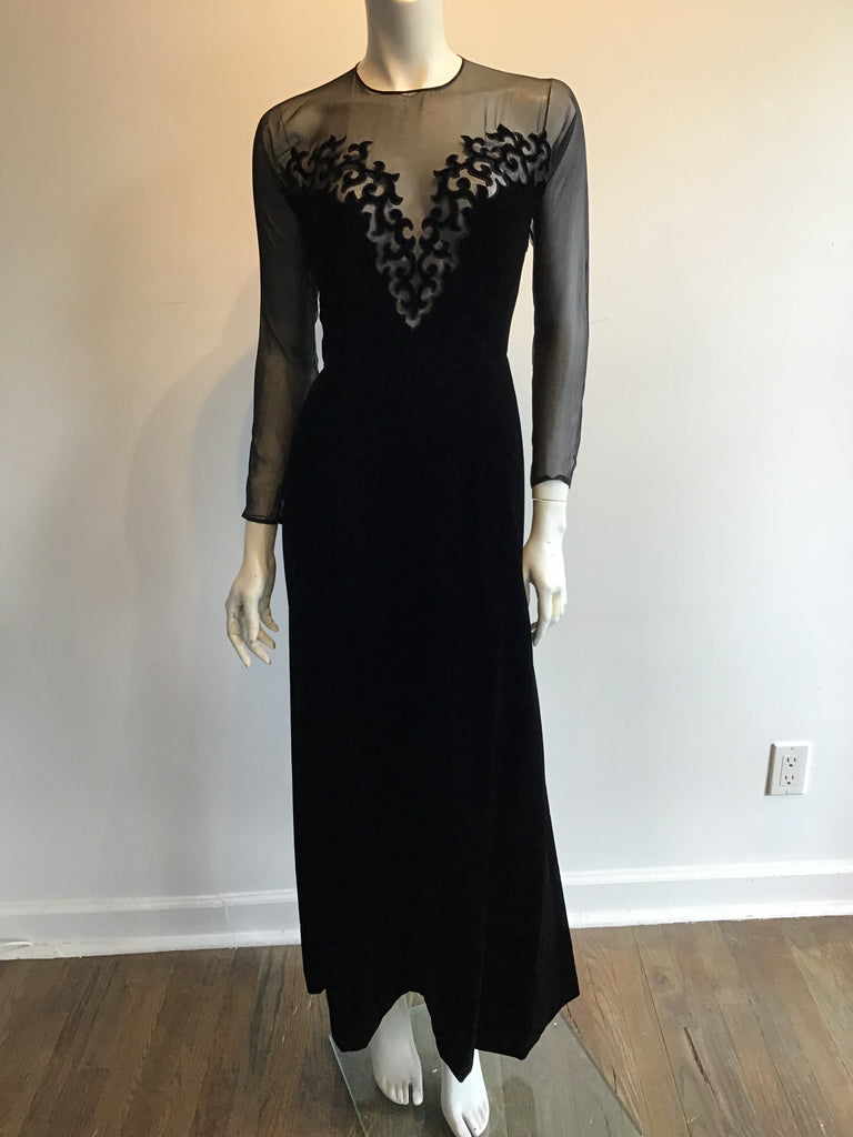 1990s Oscar de La Renta Silk Velvet and Chiffon Evening Gown Size 6