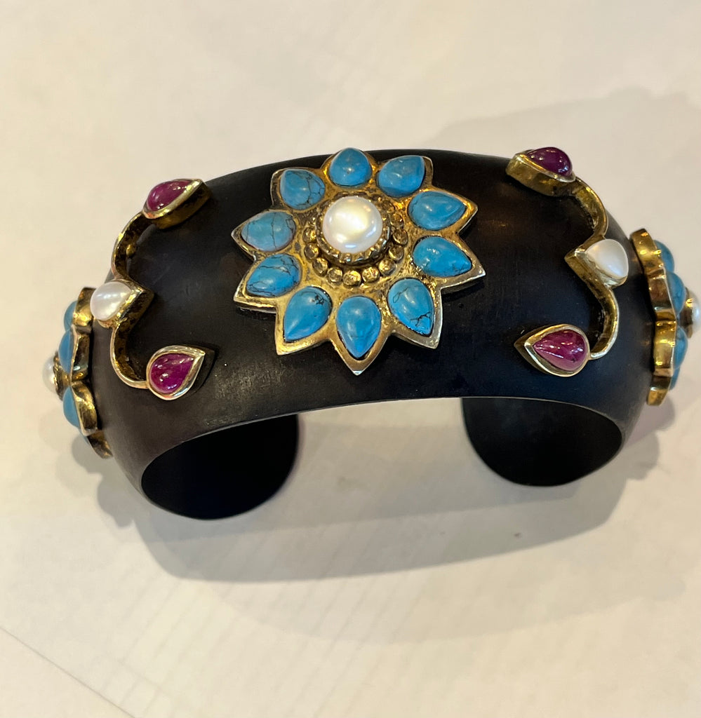 ISHARYA JEWELED 18K VERMEIL WOOD CUFF
