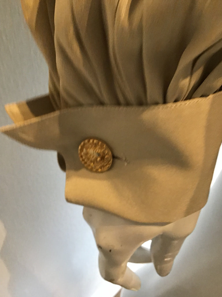 Late 1980s Valentino Taupe Silk Blouse with Pleated Sleeves Size 8