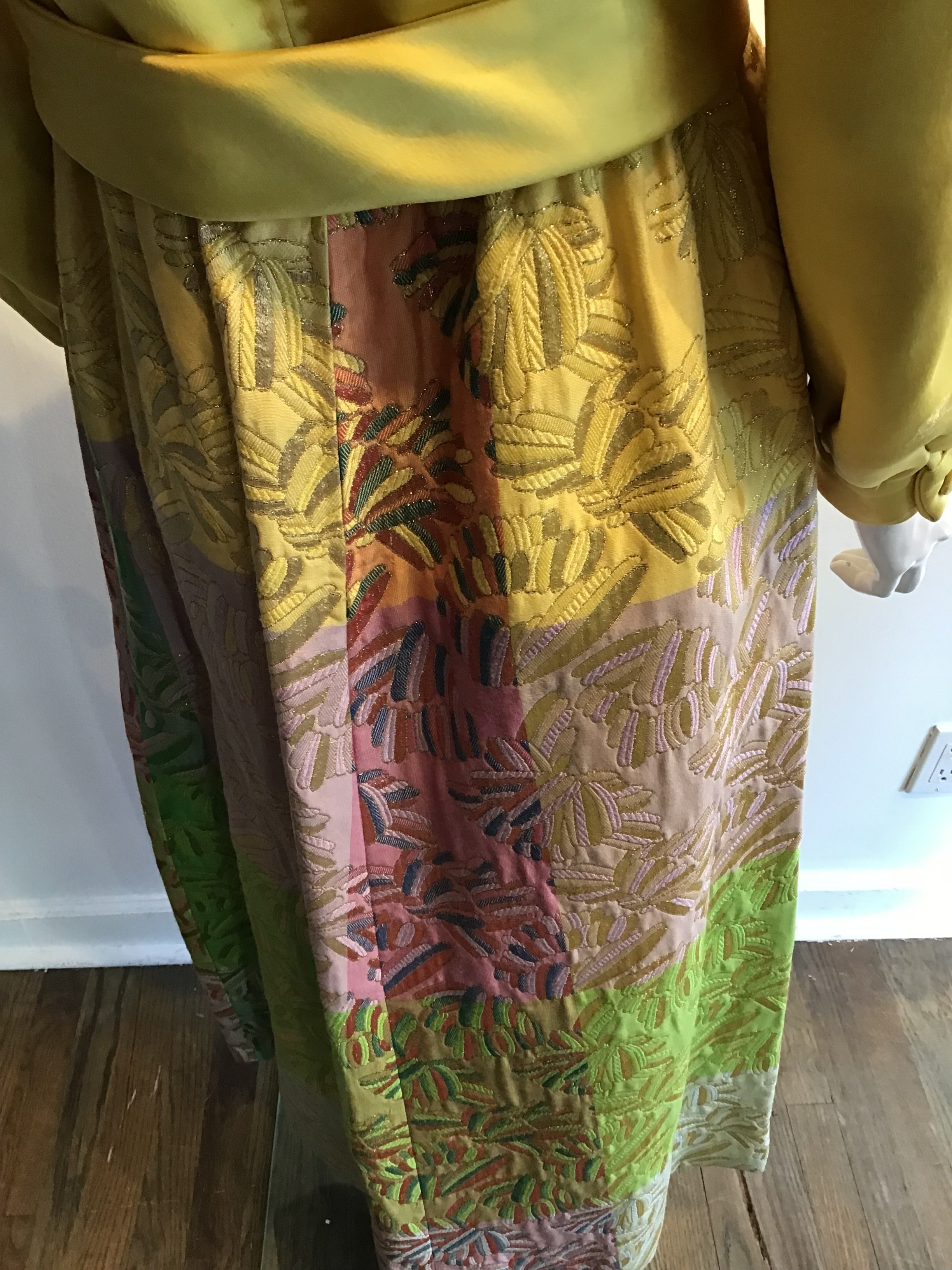 1970’s Malcolm Starr Yellow/Multicolor Silk Lamé Dress Size 6