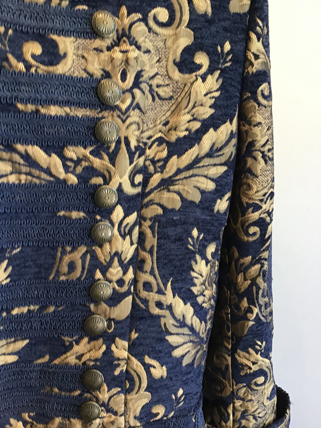 Brocade Military Style Frock Coat-Blue and Gold Men's Costume