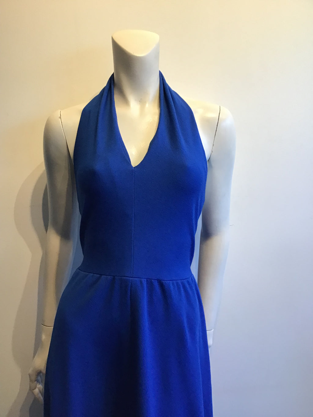 1970’s Cobalt Blue Crepe Polyester Halter dress Size 4