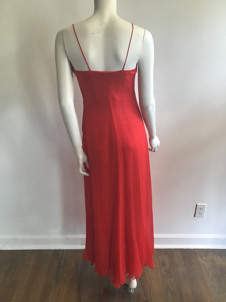 Late 1960's Valentino Red Silk Chiffon Evening Dress-4/5