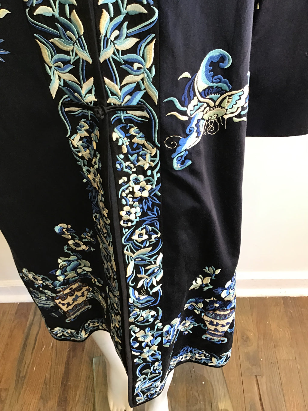 1990’s Ralph Lauren Embroidered Blue Silk Chinese Style Jacket Size 10