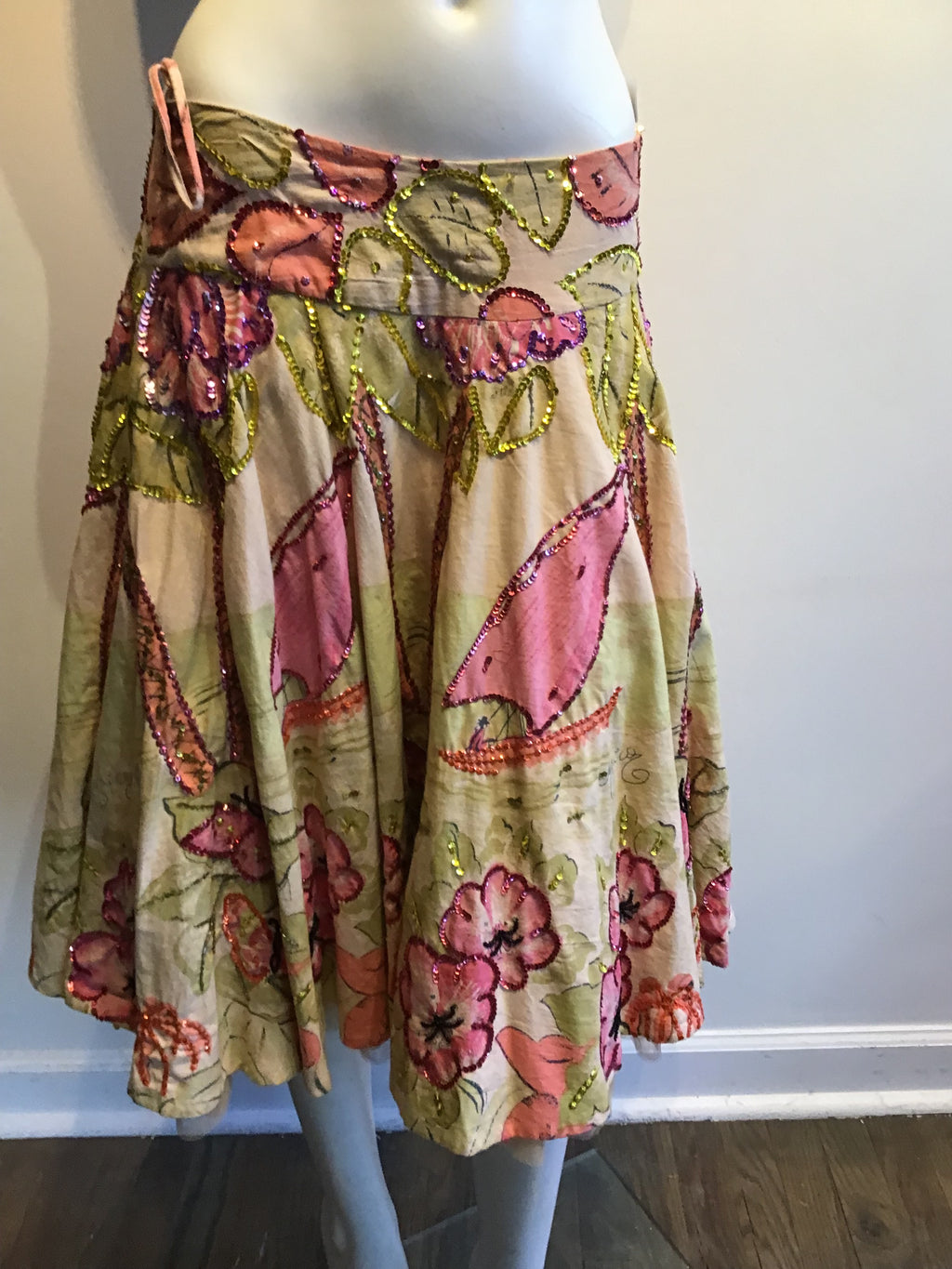 2000’s Monica of Paris Sequined Pin and Green Printed Skirt Size 8