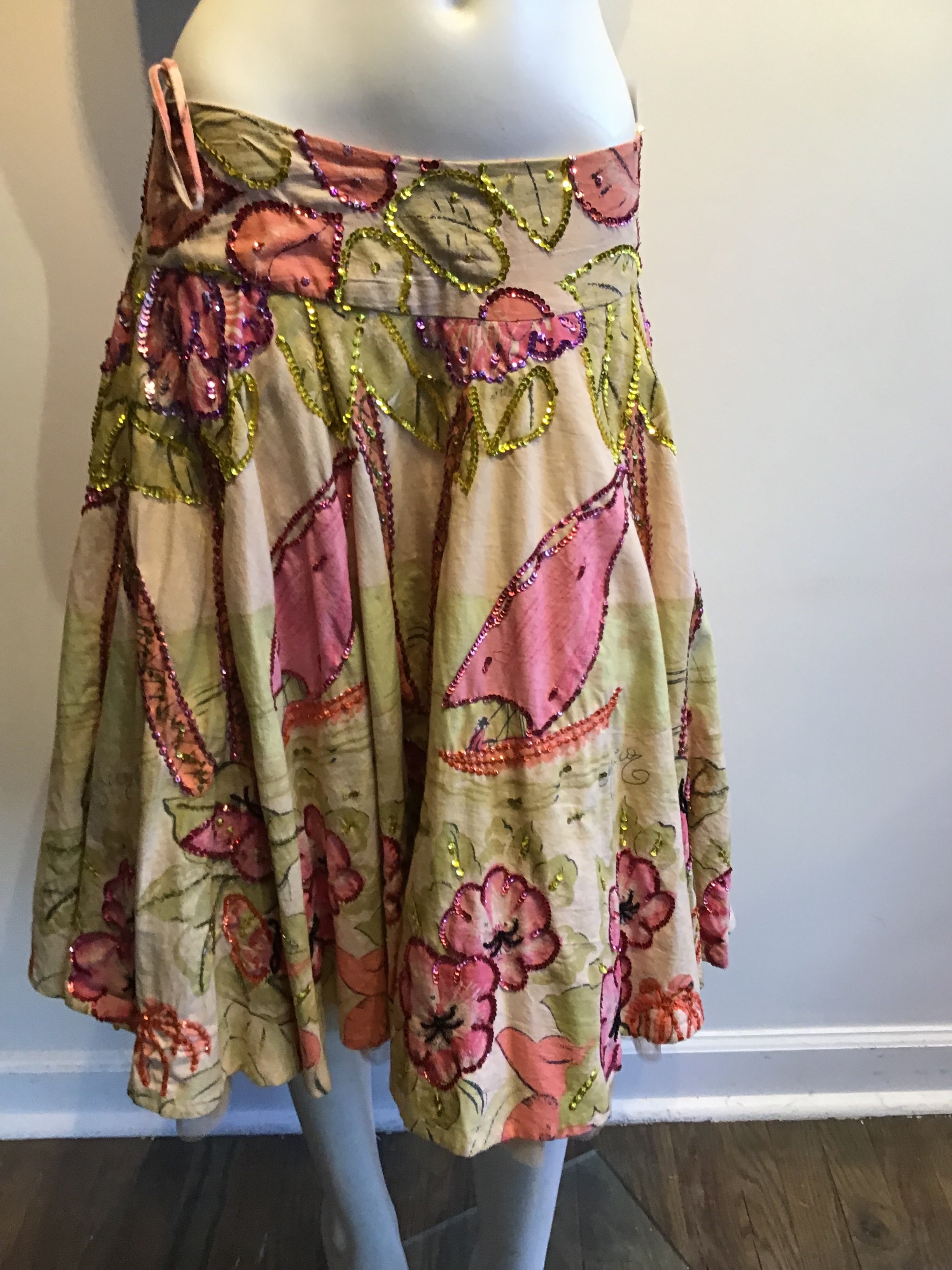 2000’s Monica of Paris Sequined Pin and Green Printed Skirt Size 8