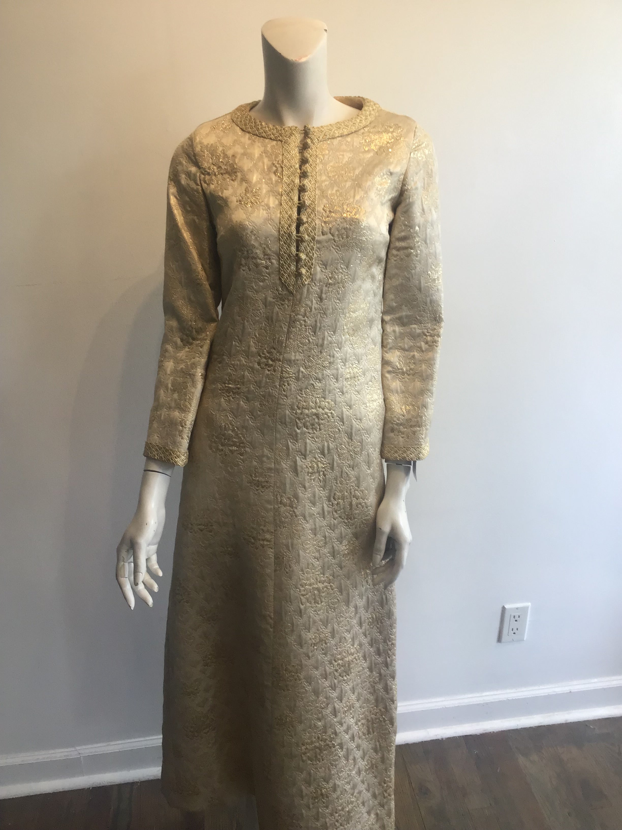 1960’s Gold Silk Brocade Saks Evening Dress Size 2