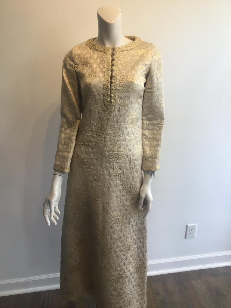 1960’s Gold Silk Brocade Saks Evening Dress Size 2