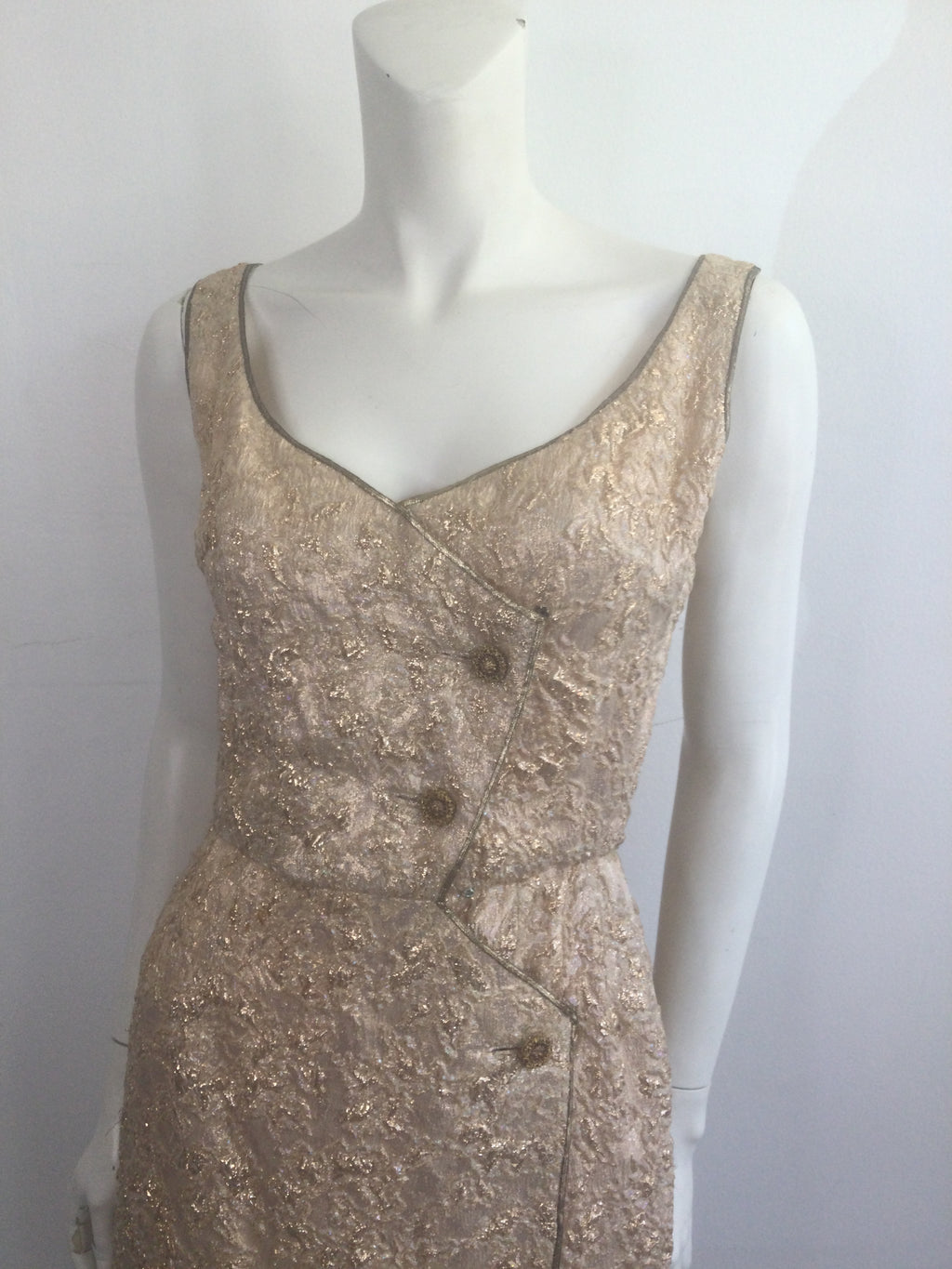 Late 1950s Gold Thread Silk BrocadeDress with Jacket Size 6