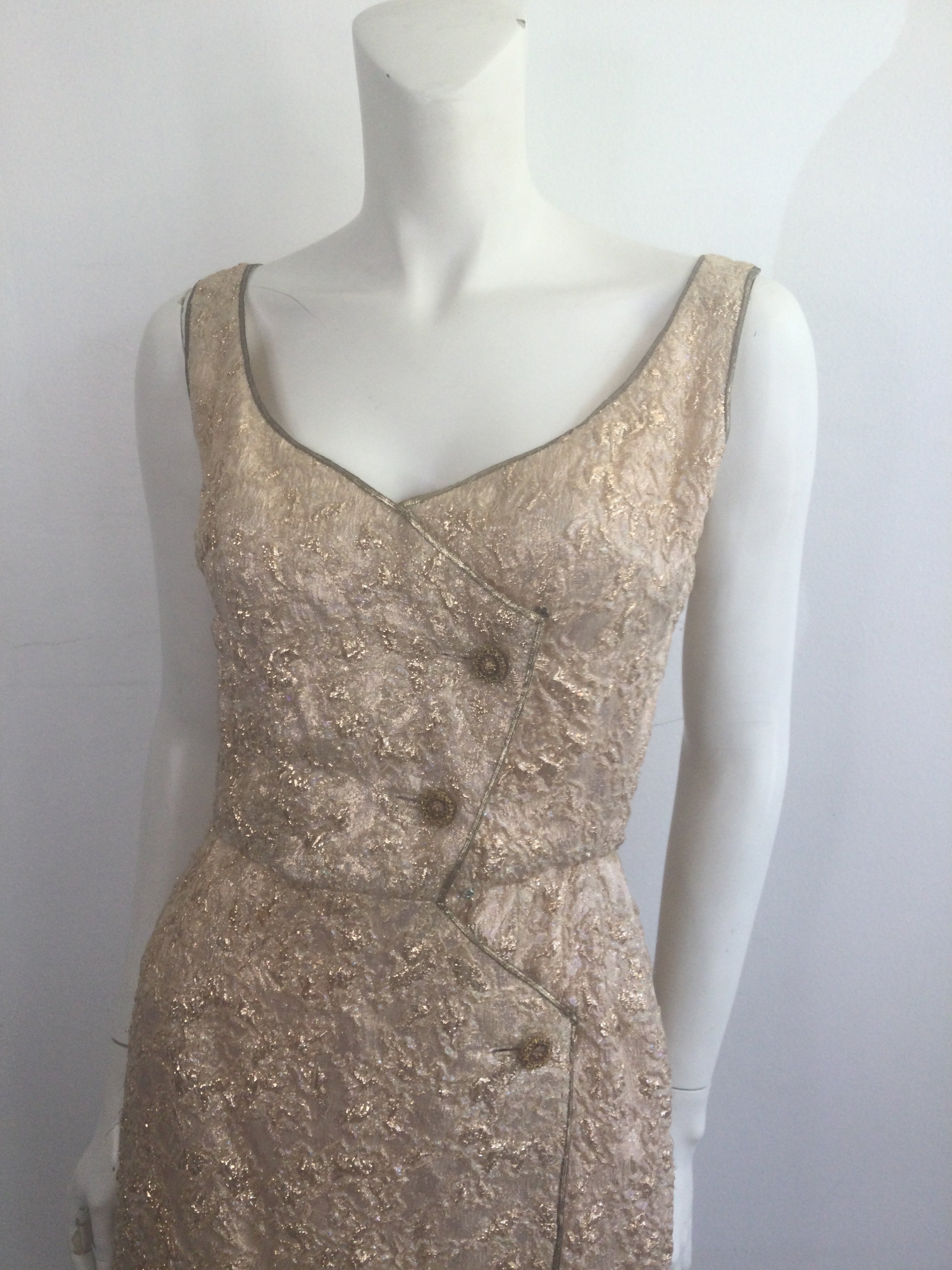 Late 1950s Gold Thread Silk BrocadeDress with Jacket Size 6