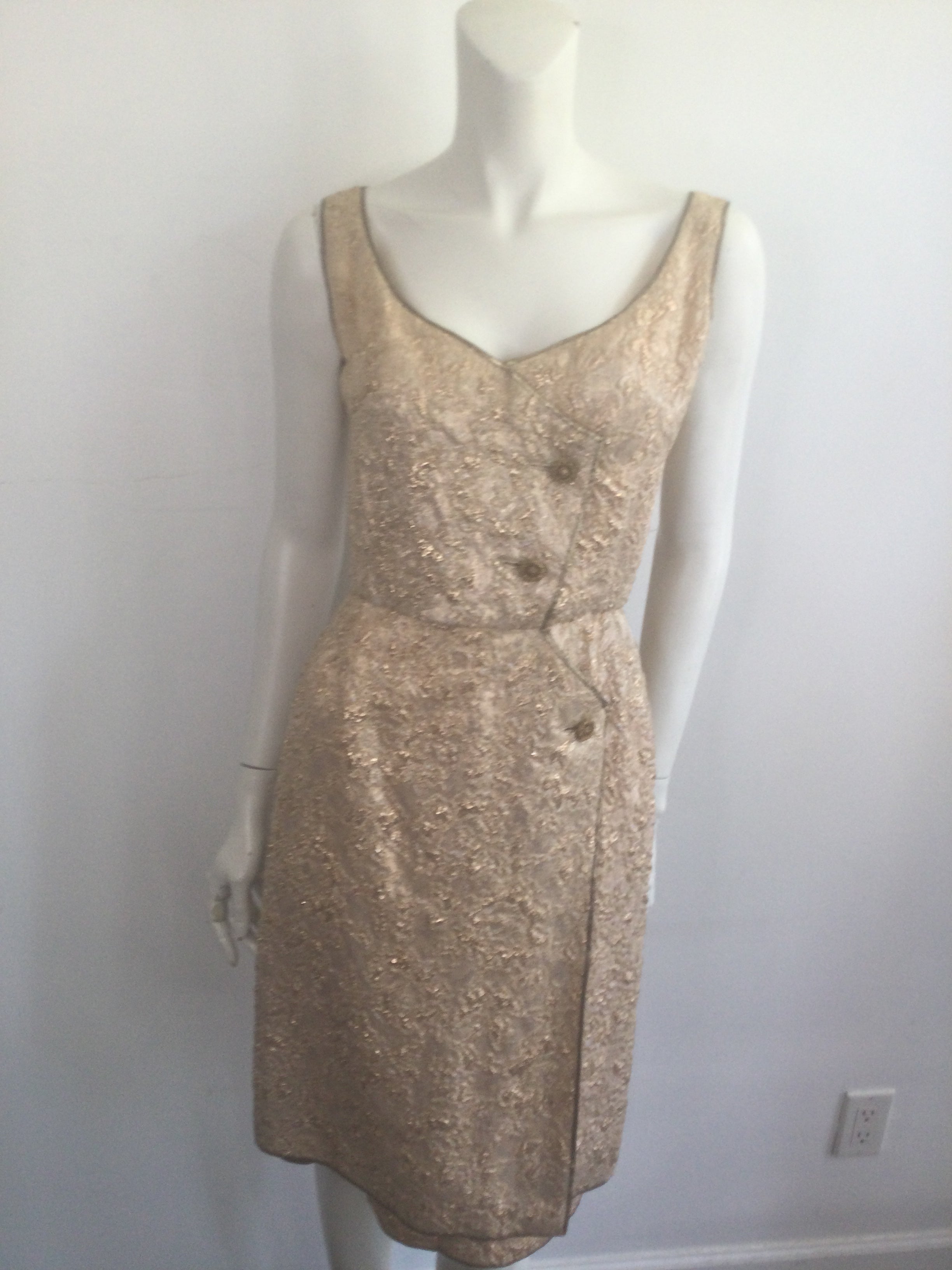 Late 1950s Gold Thread Silk BrocadeDress with Jacket Size 6