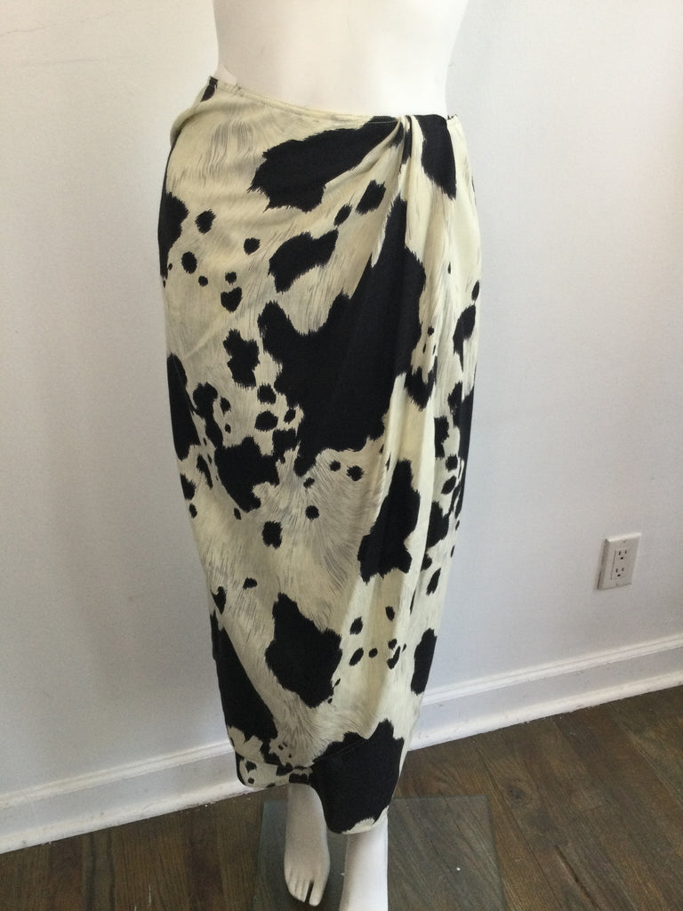 1980s Anne Klein Cotton Black and White Cow Print Size 10