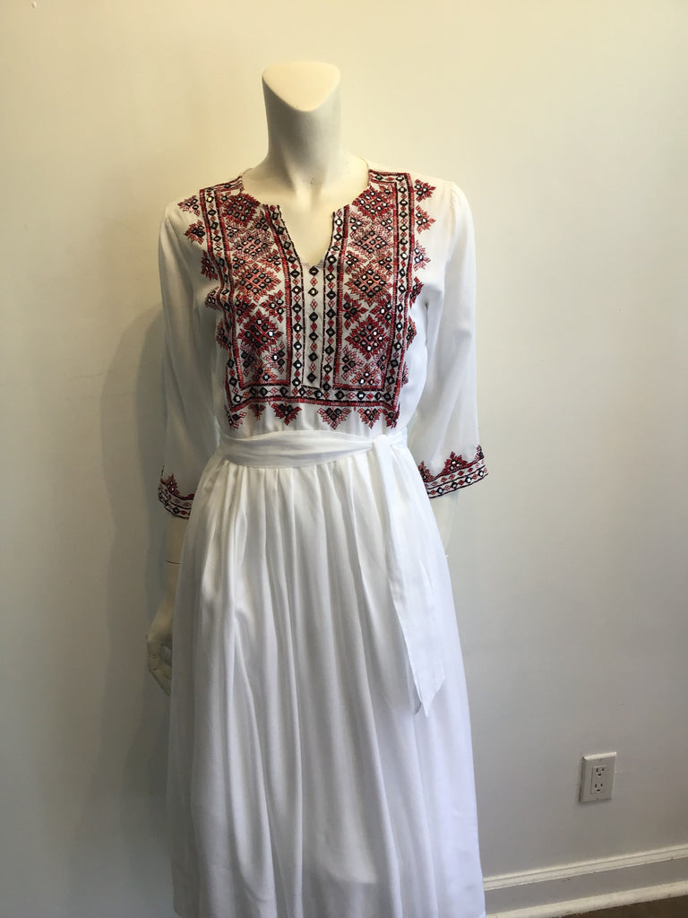 2000s Olivia Dar Cotton Embroidered White Dress Size 10