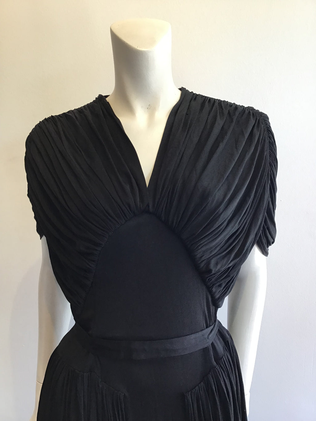 1930’s Christine Misset Black Silk Jersey Dress Size 8