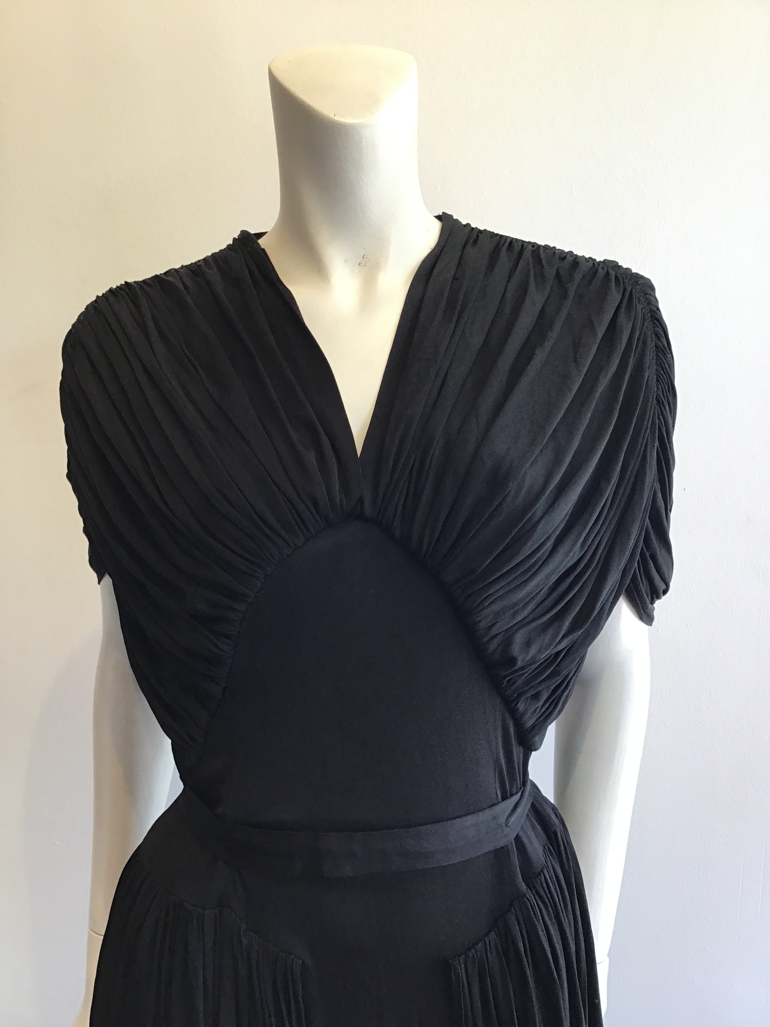 1930’s Christine Misset Black Silk Jersey Dress Size 8