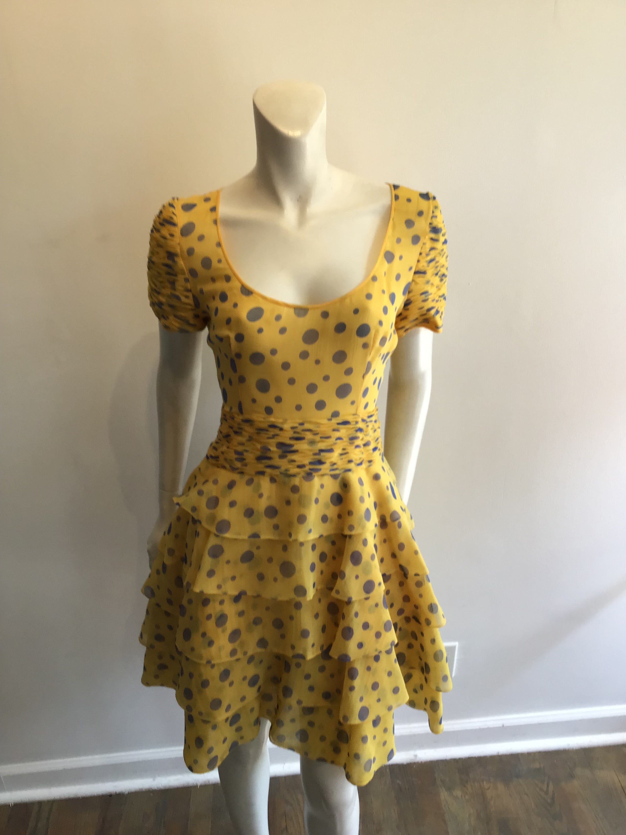 1980’s Valentino Silk Chiffon Yellow Dress Size 10