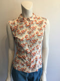 1950’s Cotton A.T. sears White/Orange Floral Printed Top Size 8