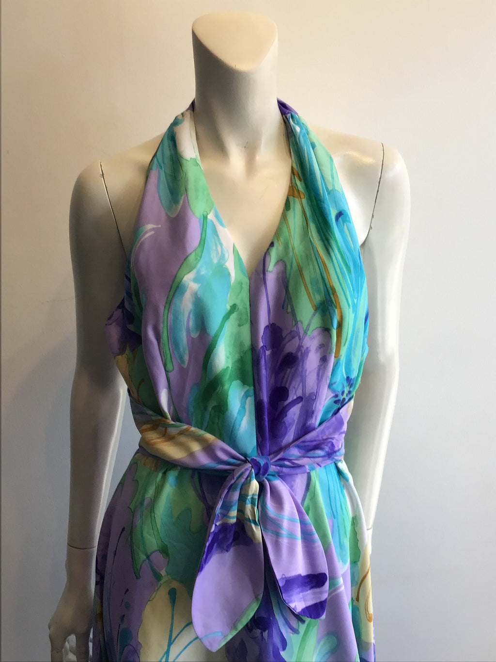 1970’s Multicolor Toni Richard Halter Dress with Belt Size 6