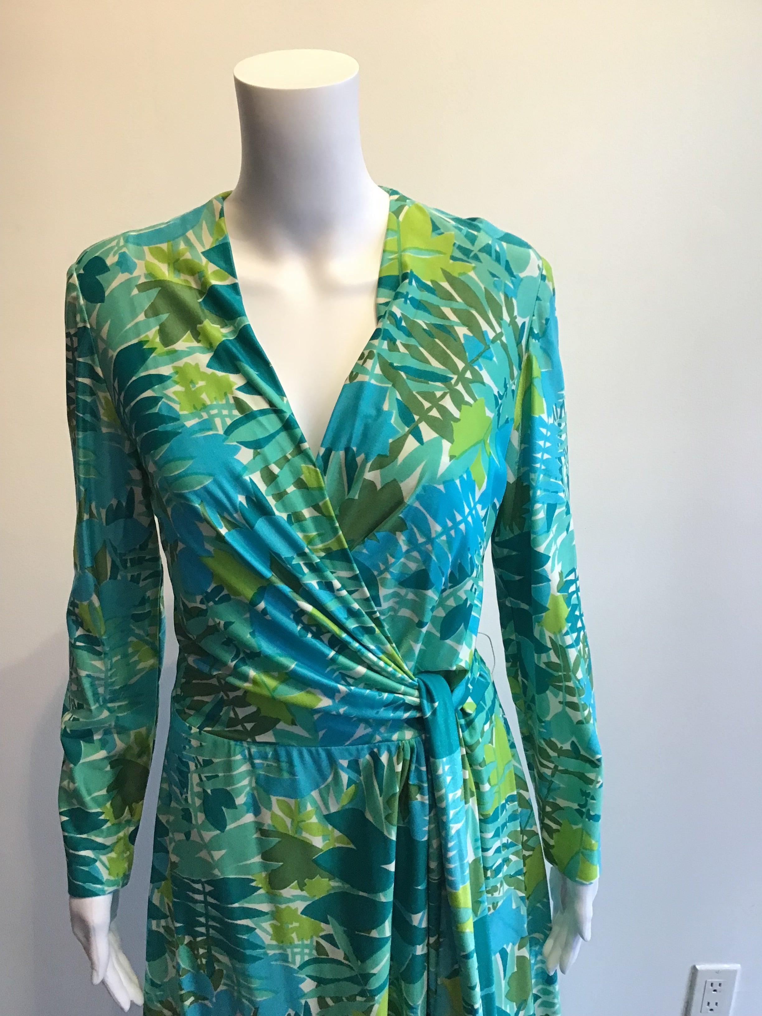 1970’s Rona Turquoise and Green Polyester Maxi Dress Size 8