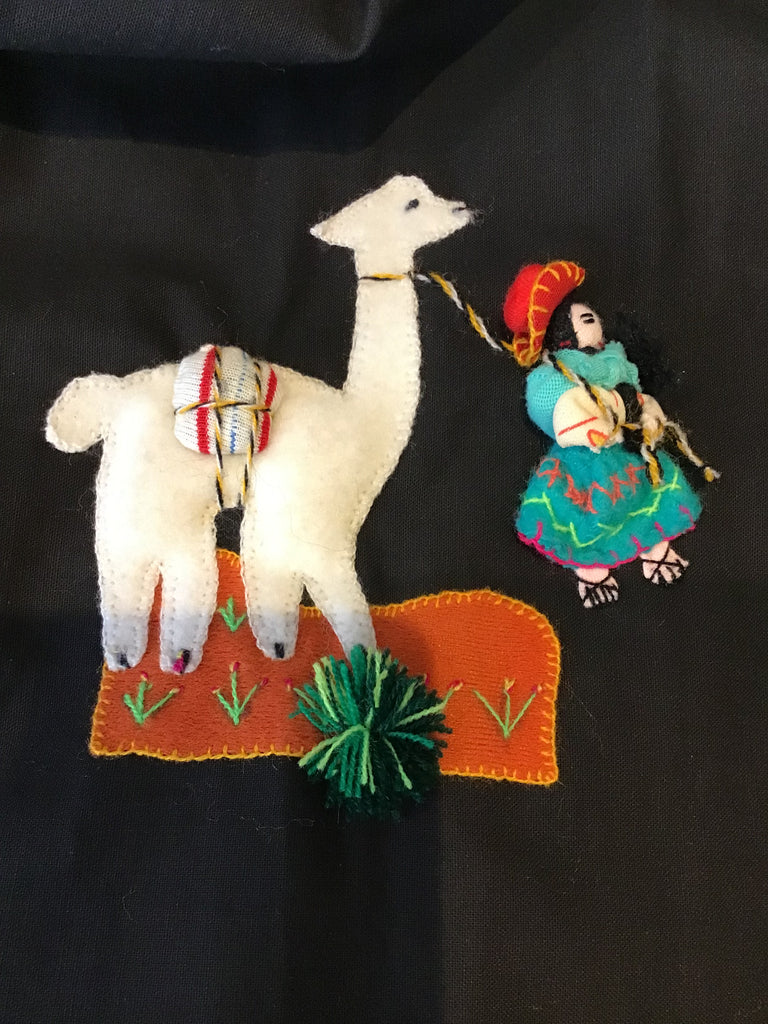 1950’s Cotton Black Skirt with South American Vignette Appliquéd Size up to 8