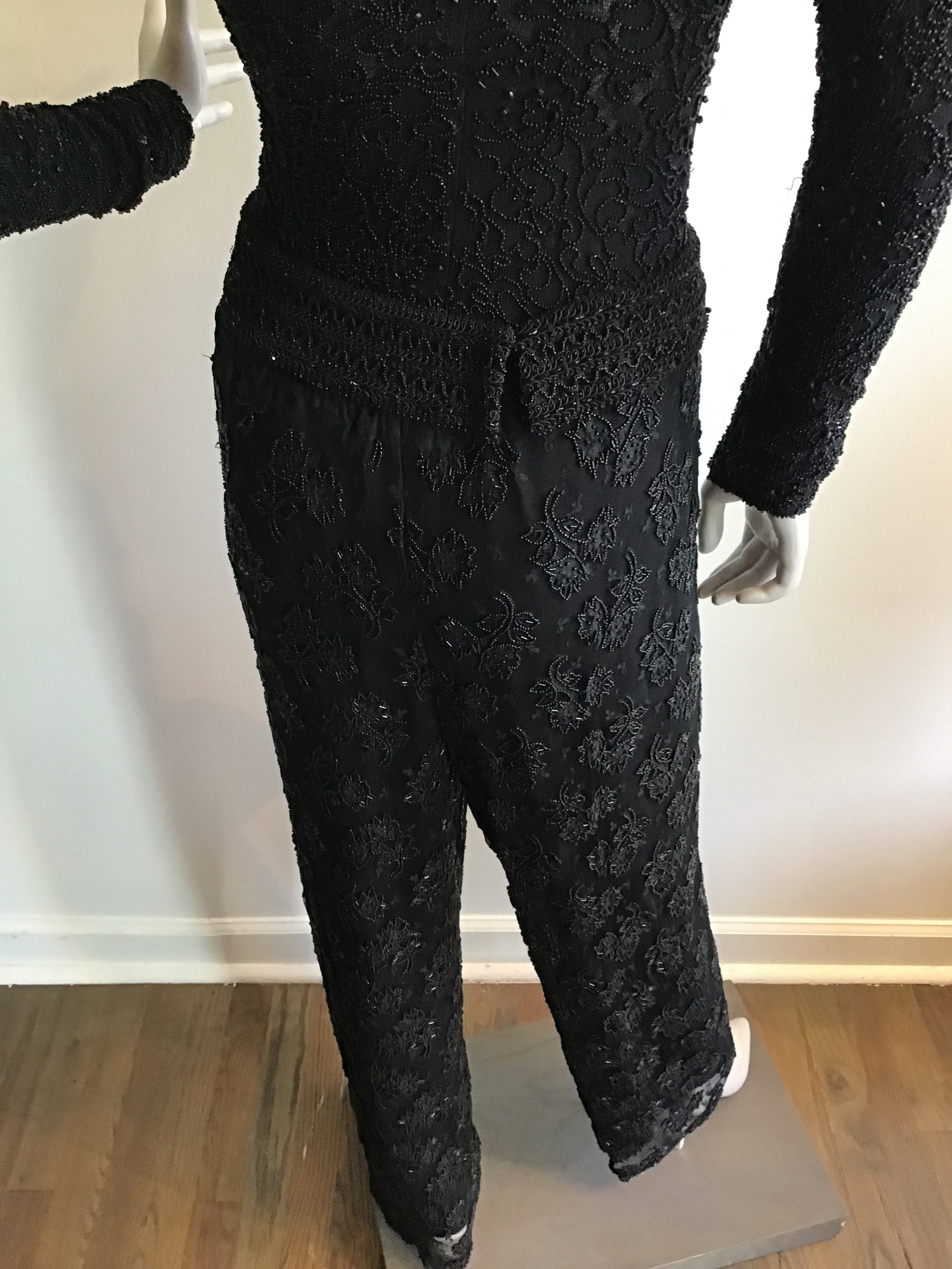 1980's Giorgio di Saint Angelo  Black Beaded Unitard and Pants Size 6/8