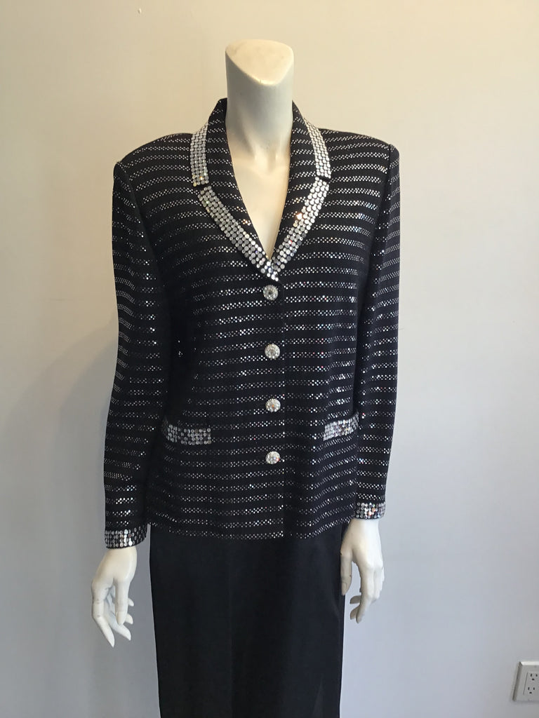 Late 1980s Black and Silver St.John Evening Jacket Size 12
