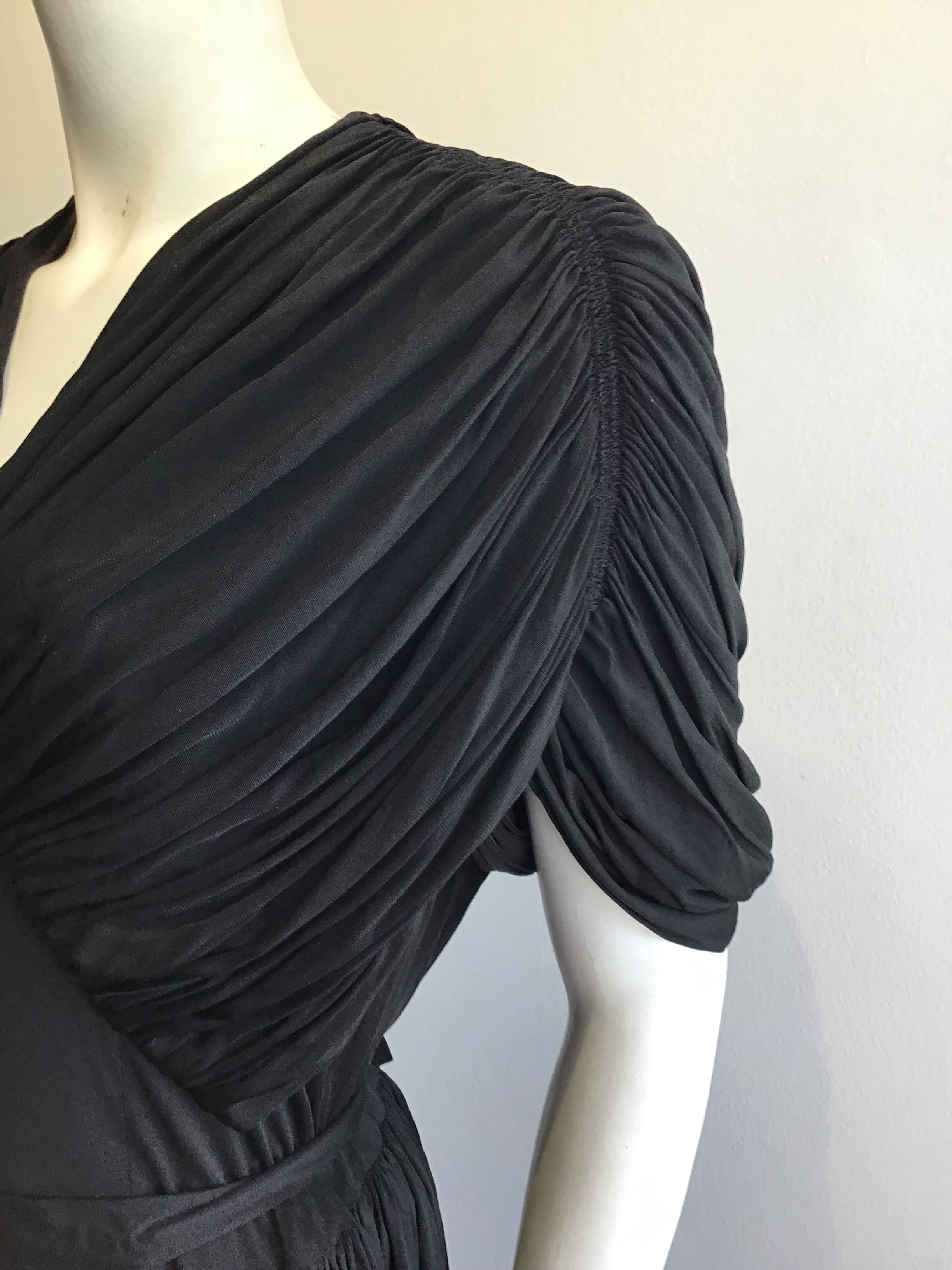 1930’s Christine Misset Black Silk Jersey Dress Size 8