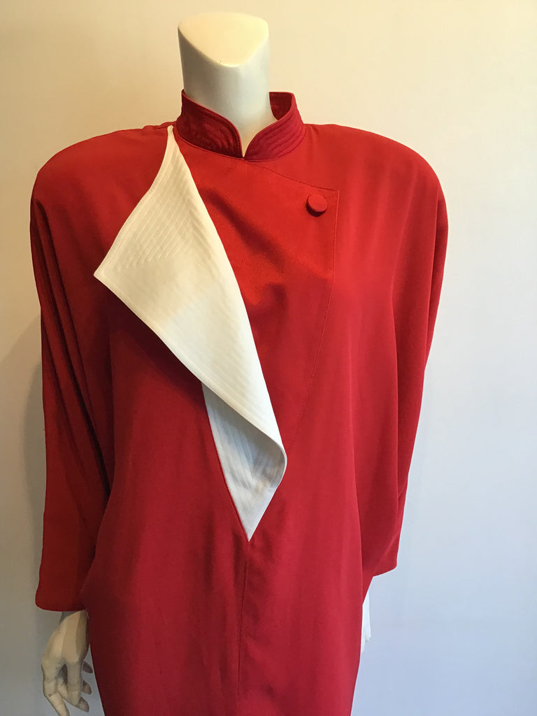 1980’s Day Mor Couture Polyester Crepe Red/White Dress Size 12