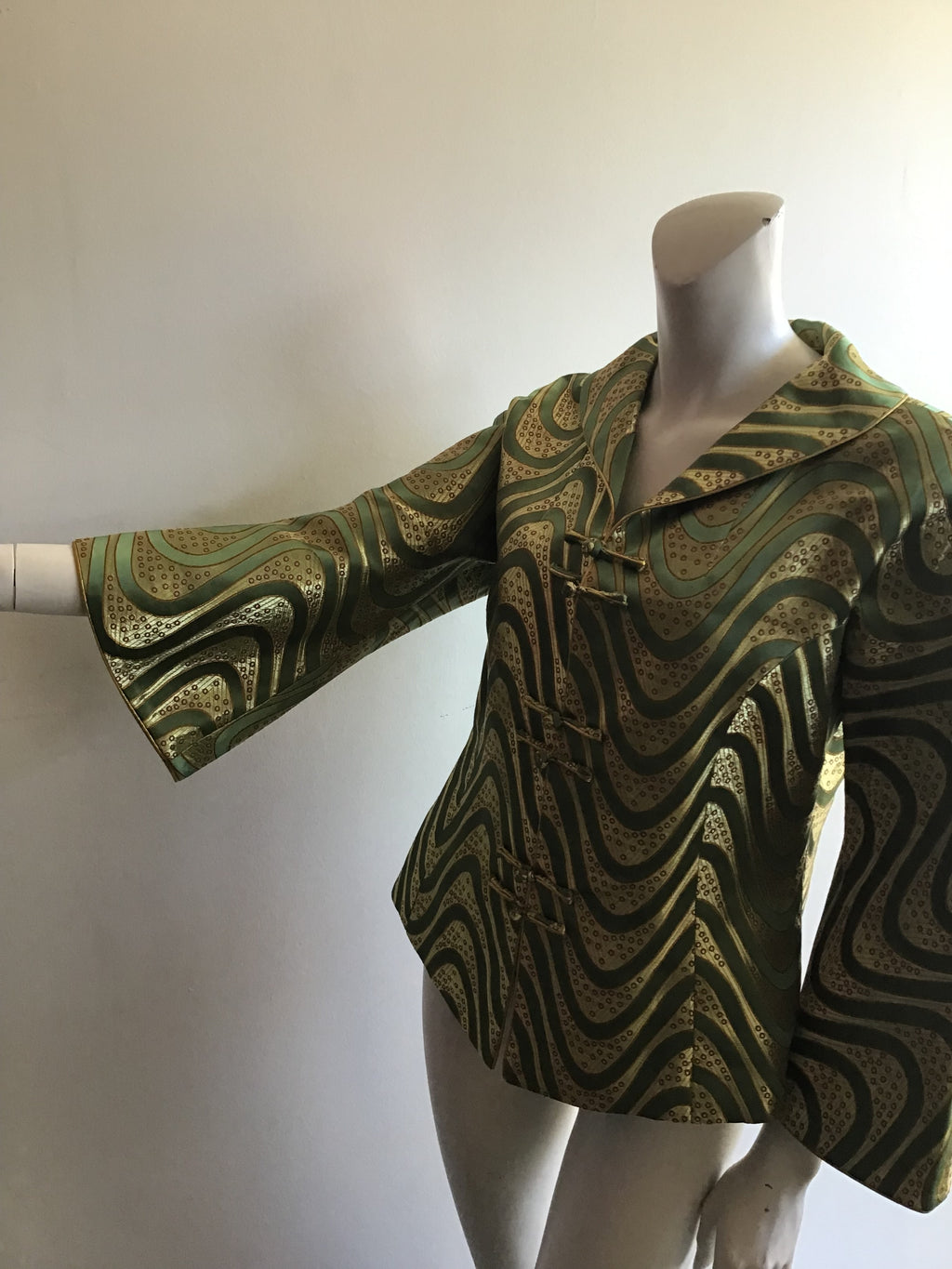 1990’s Green and Gold Silk Grace Chang Jacket Size 12