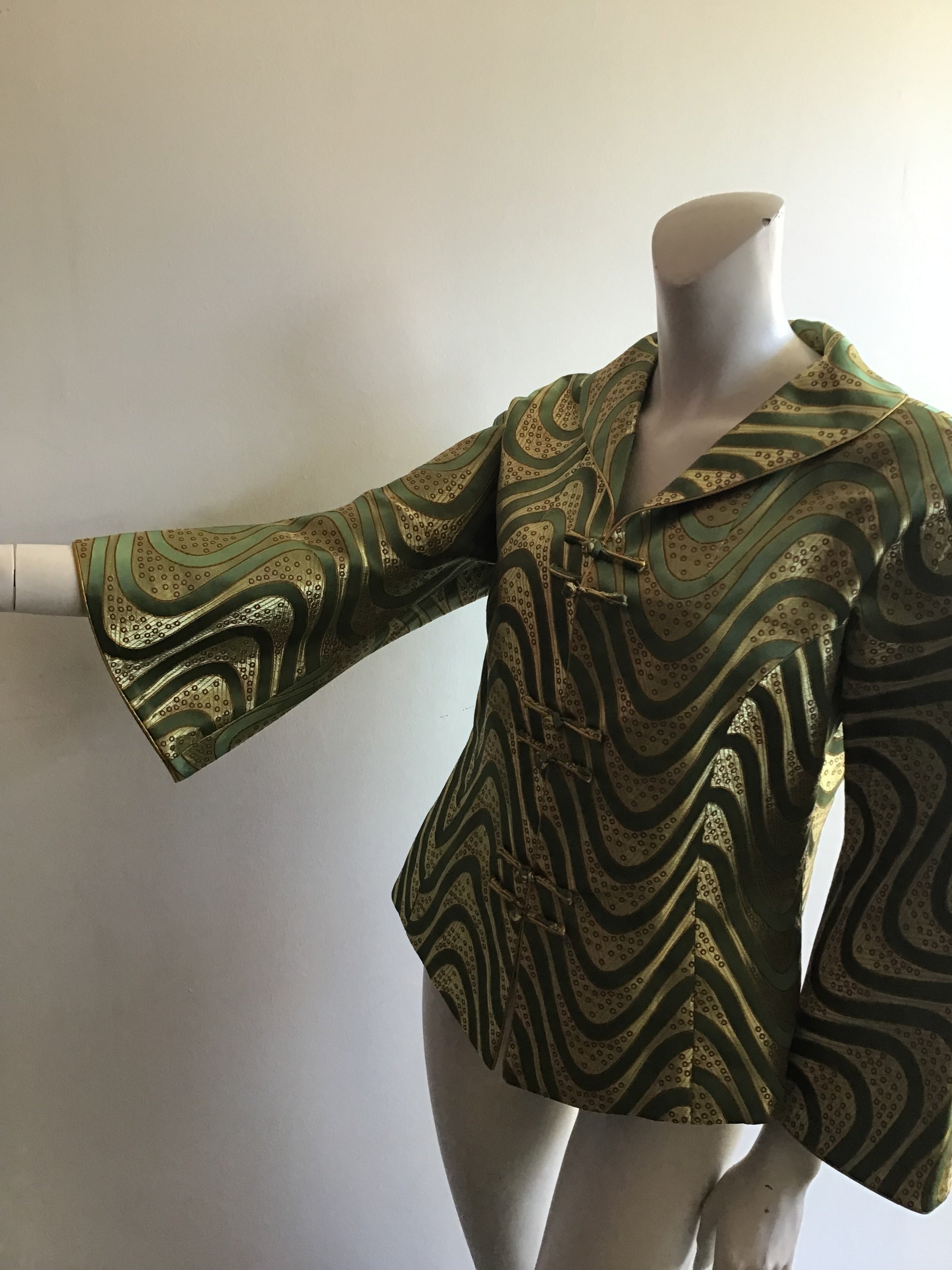 1990’s Green and Gold Silk Grace Chang Jacket Size 12