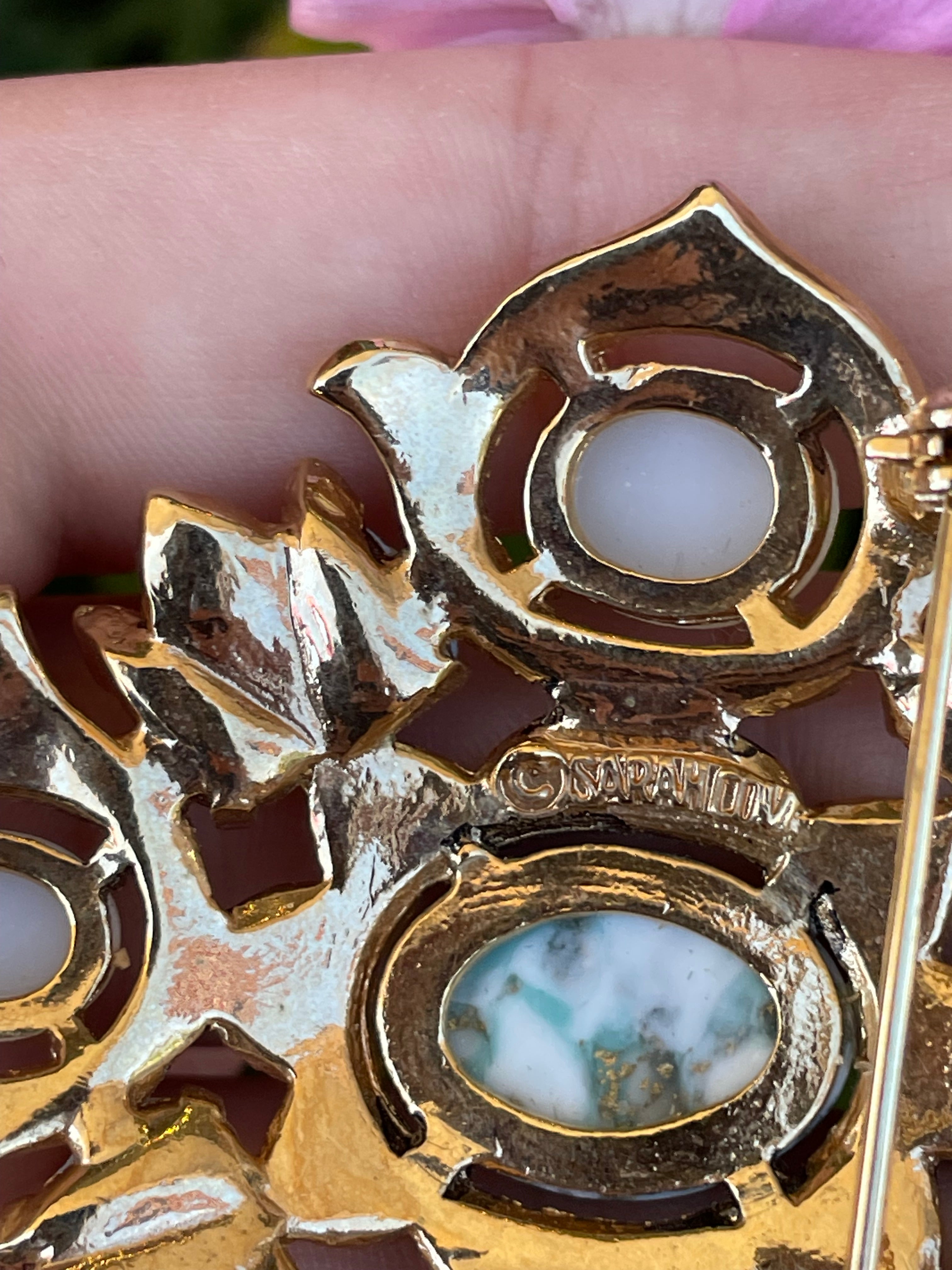 Gold,Pearl, and Faux Turquoise Pin / Brooch