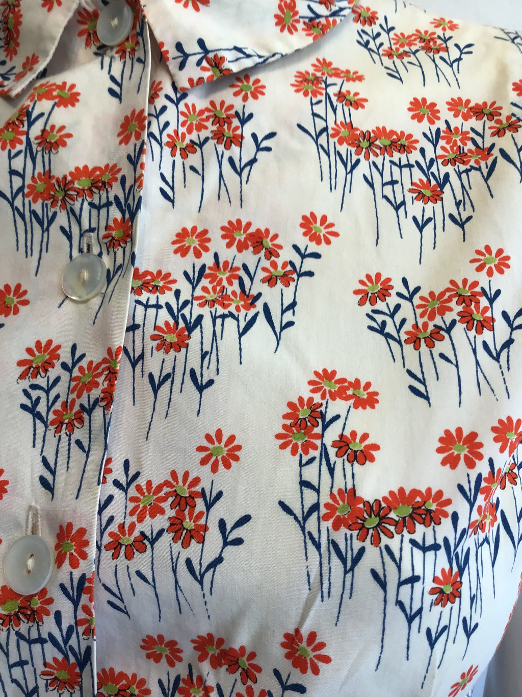 1950’s Cotton A.T. sears White/Orange Floral Printed Top Size 8