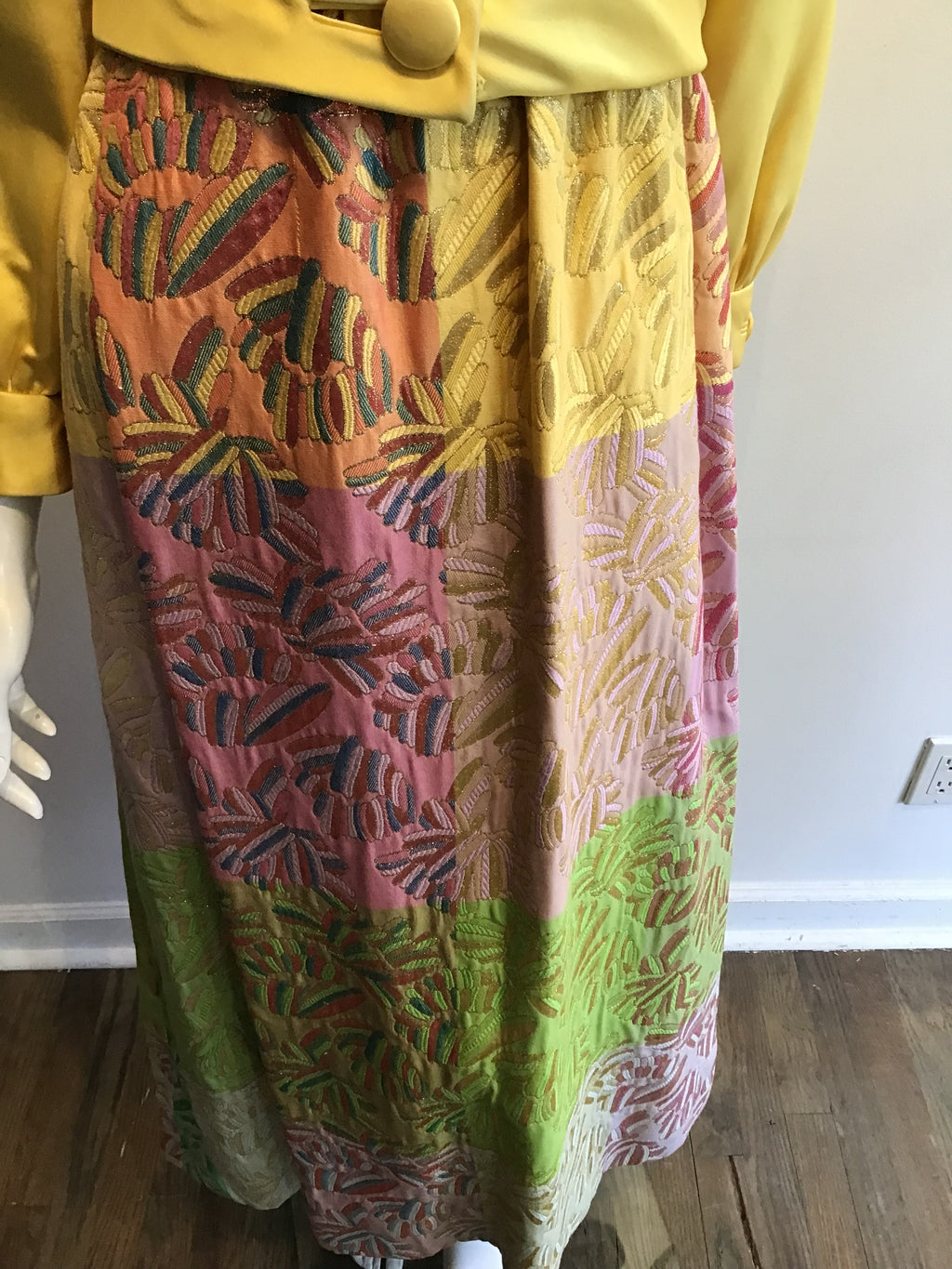 1970’s Malcolm Starr Yellow/Multicolor Silk Lamé Dress Size 6