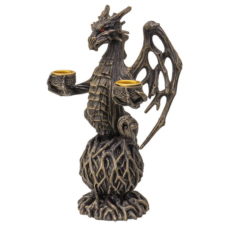 Gold/Black Forest Dragon Double Candleholder