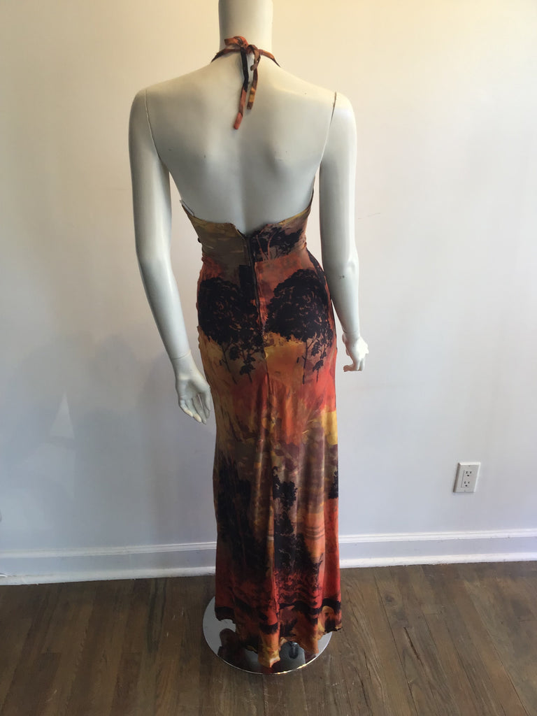 1970’s Orange and Black Halter Dress with Buttons Size 2