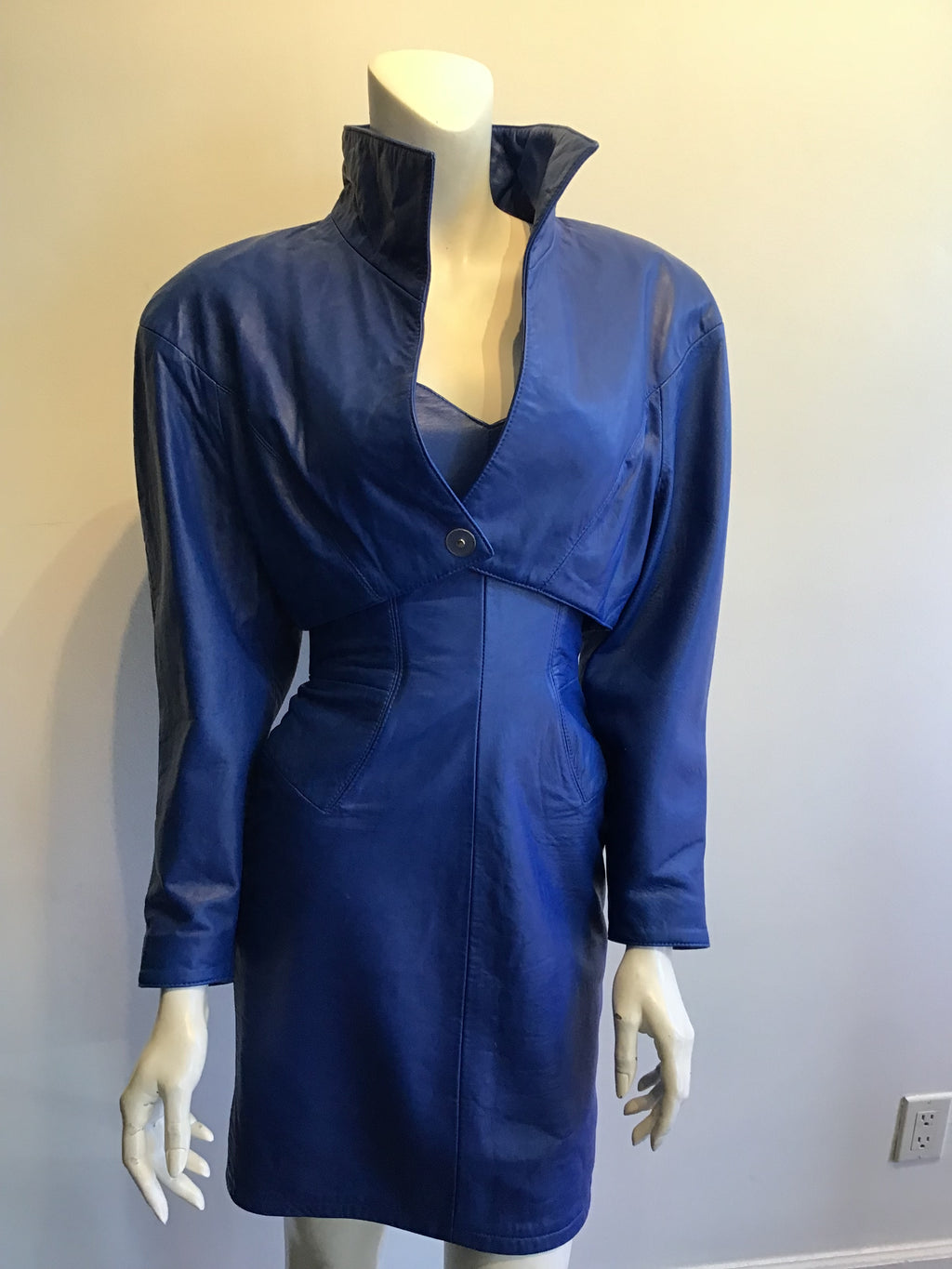 1980’s Scully Leather Blue Leather Dress with Bolero Jacket Size 4