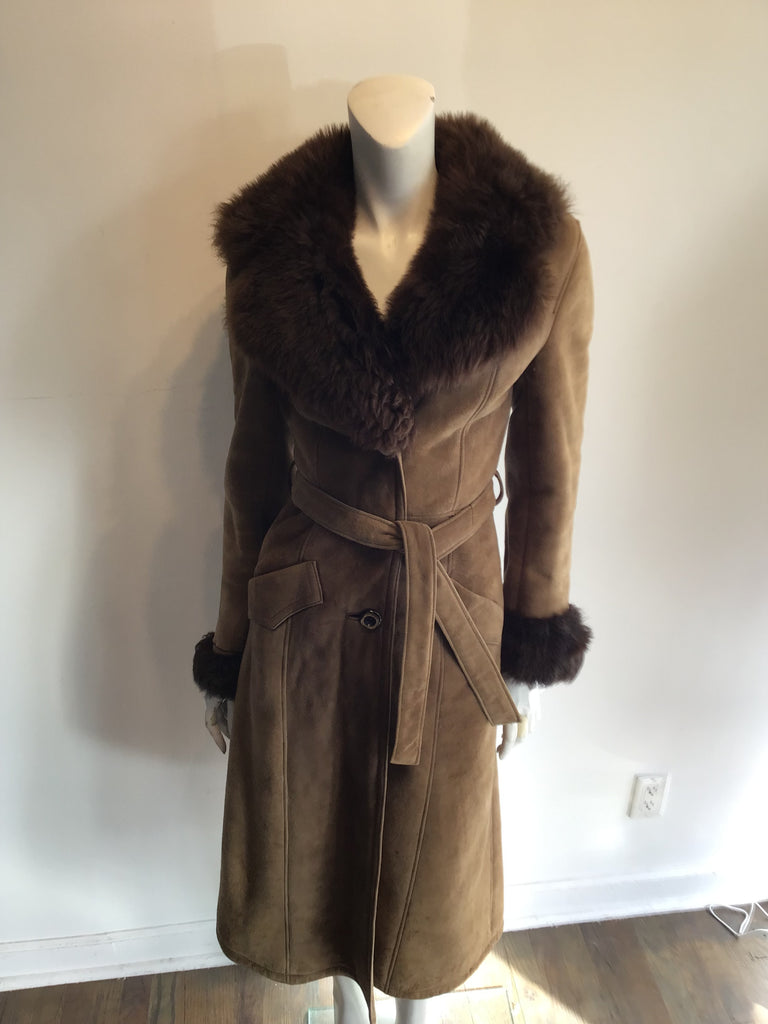 1970s Tan Suede Coat with Faux Fur Lining Size 6