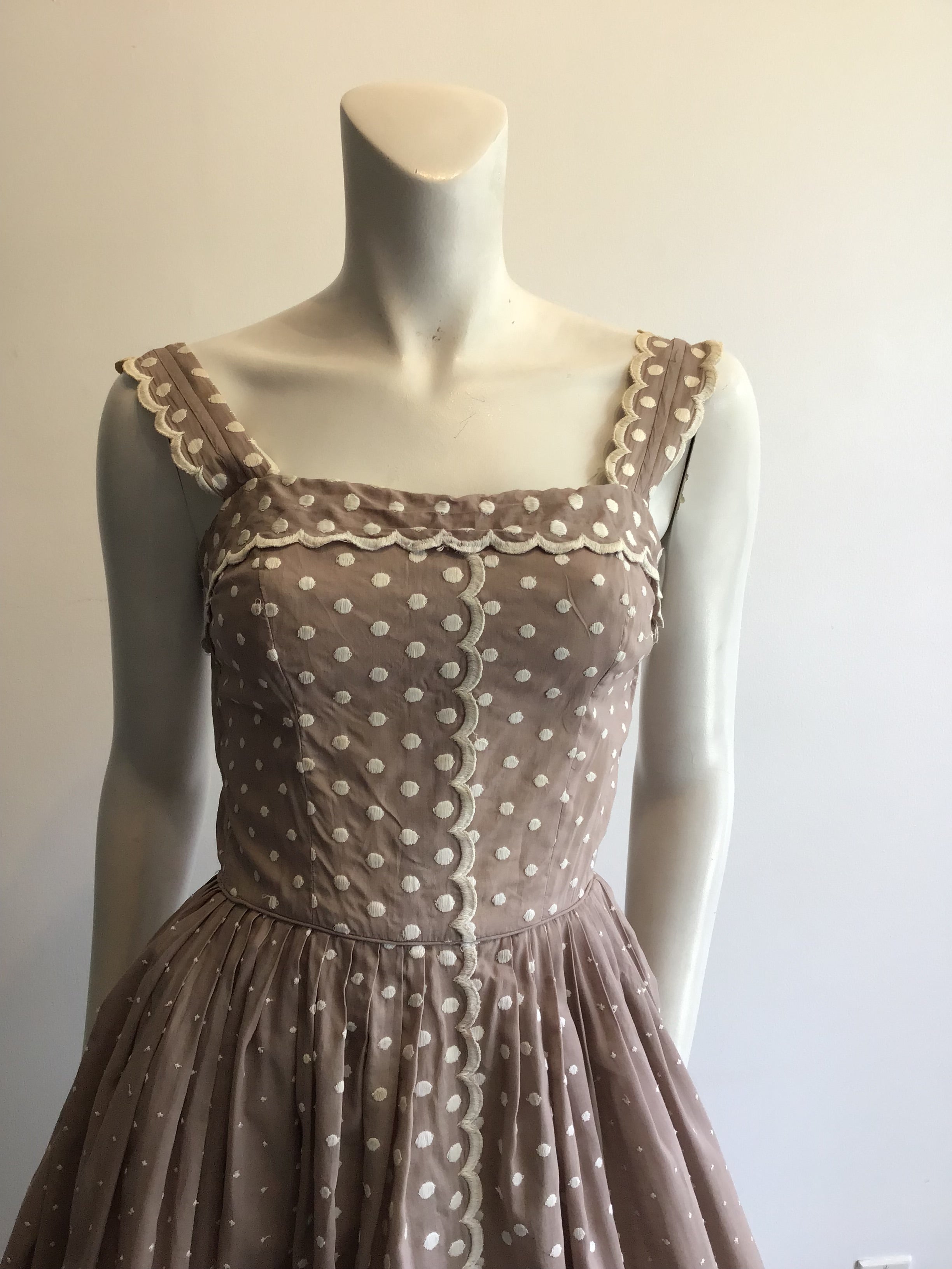 1950’s Taupe Cotton Day Dress Size 0