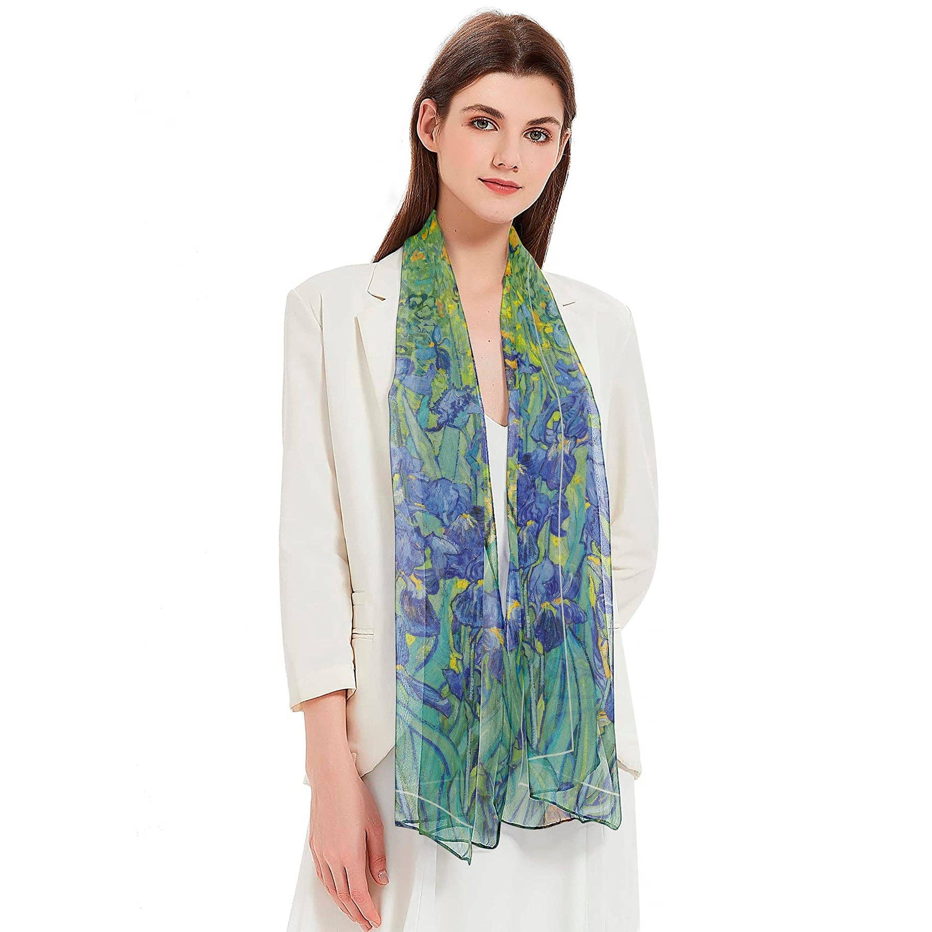Van Gogh Irises Long Sheer Scarf – Lightweight, Elegant, Silky-Soft