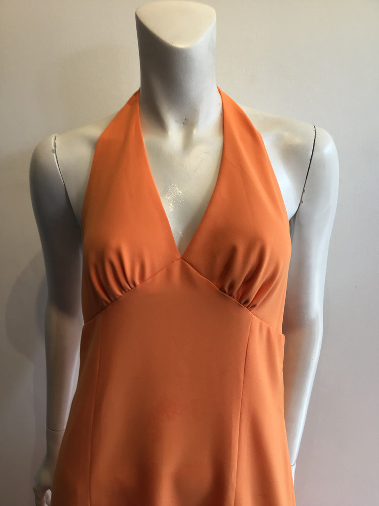 1970s Peach Polyester Halter Dress Size 8