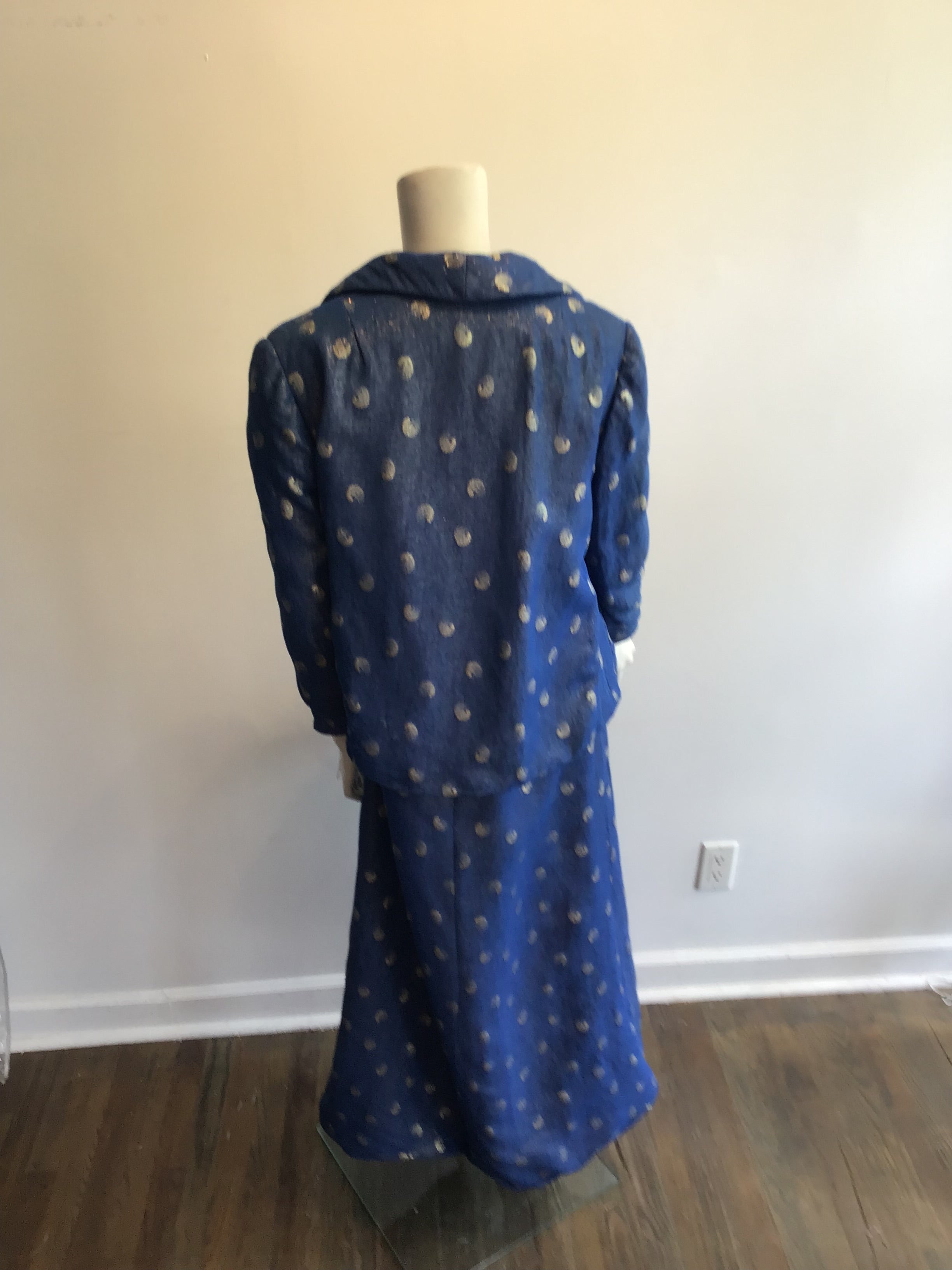 1960’s Blue Lamé Maxi Dress with Jacket Size 16