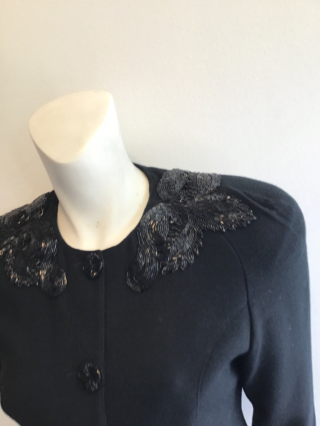 1980’s Black Wool Jacket with Beading Size 8