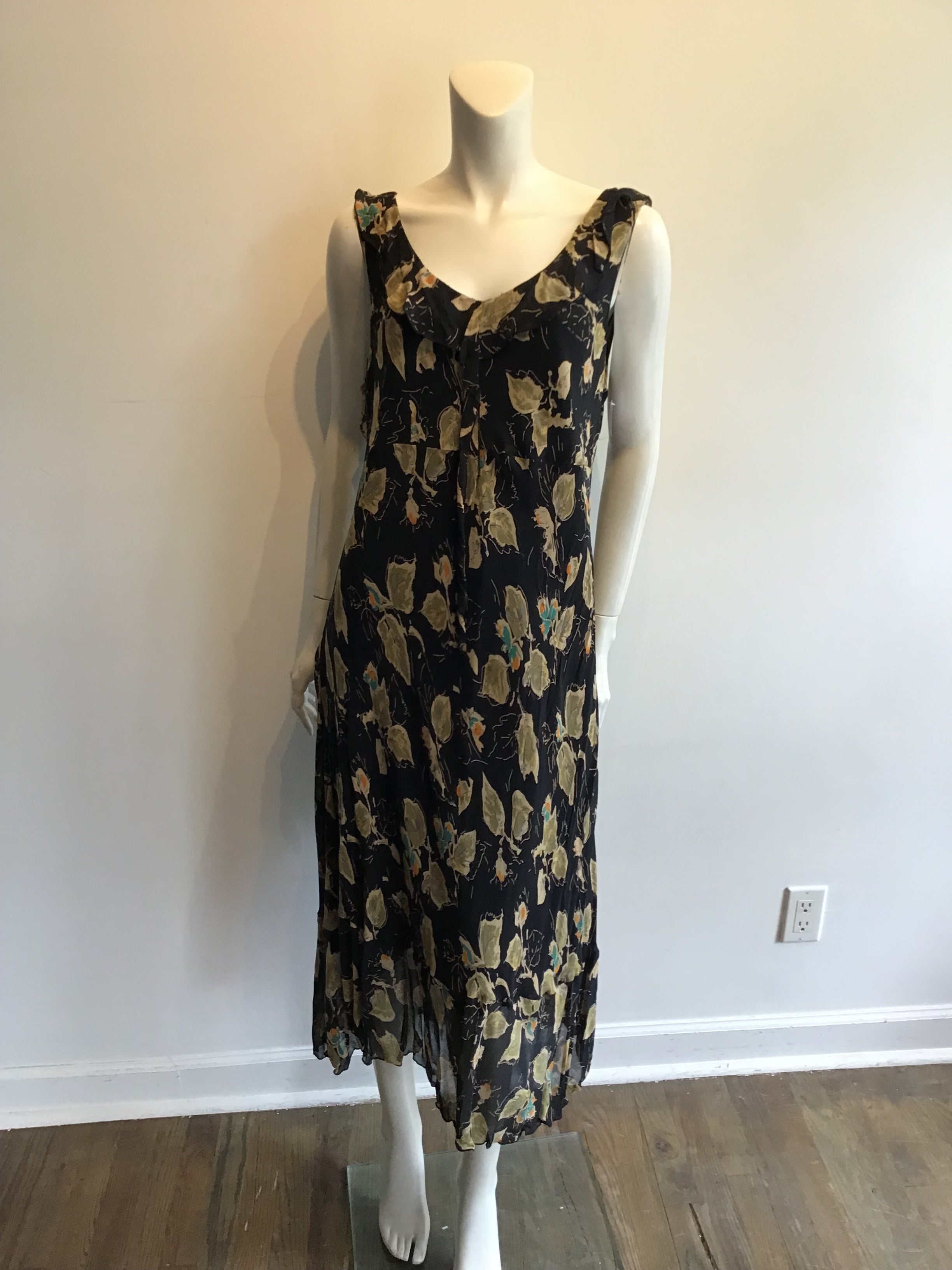 2000’s Lapis Black Floral Chiffon Maxi Dress Size 16