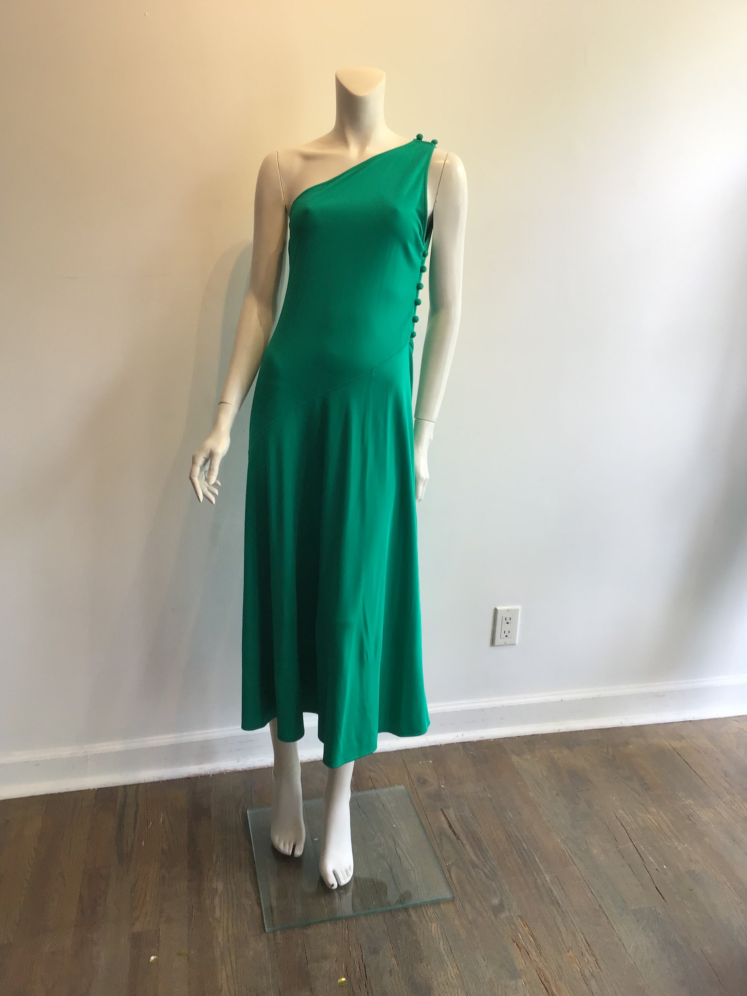 1970’s One Shoulder Green Polyester Dress Size 10