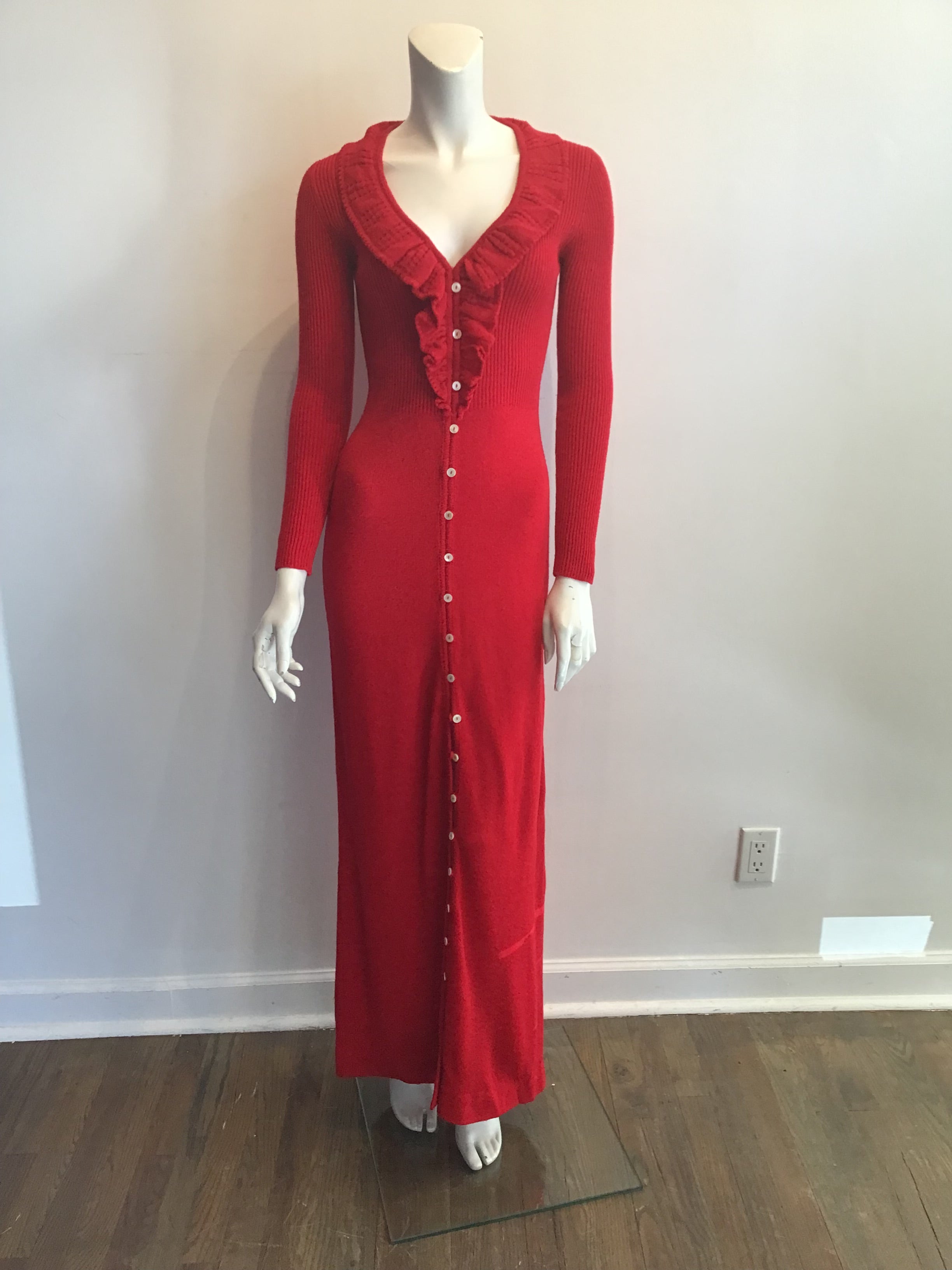 1970's Red Acrylic Knitted long  Maxi Dress Size 8