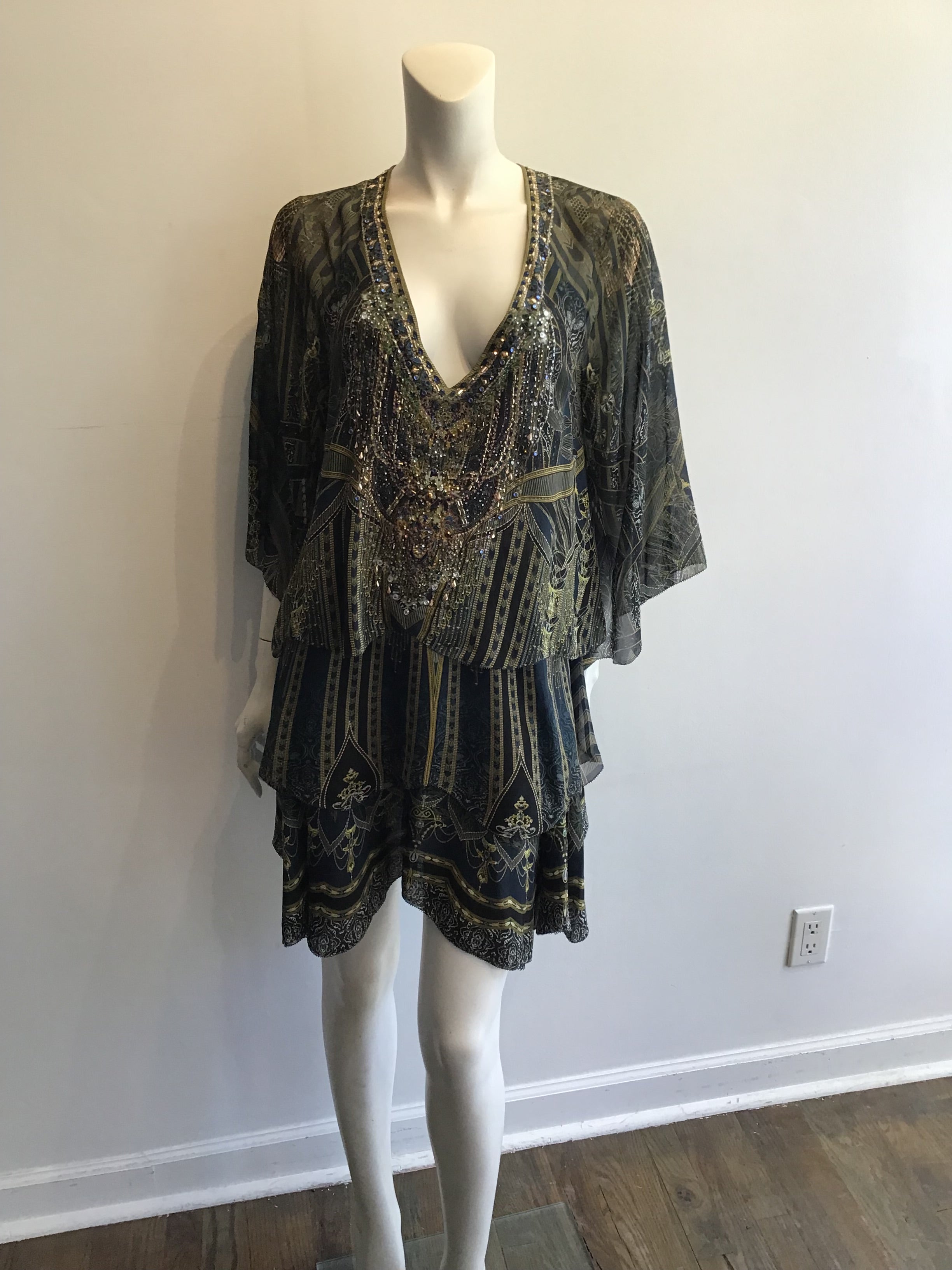 2000’s Camilla Blue and Green Silk Mini Dress Size 8/10